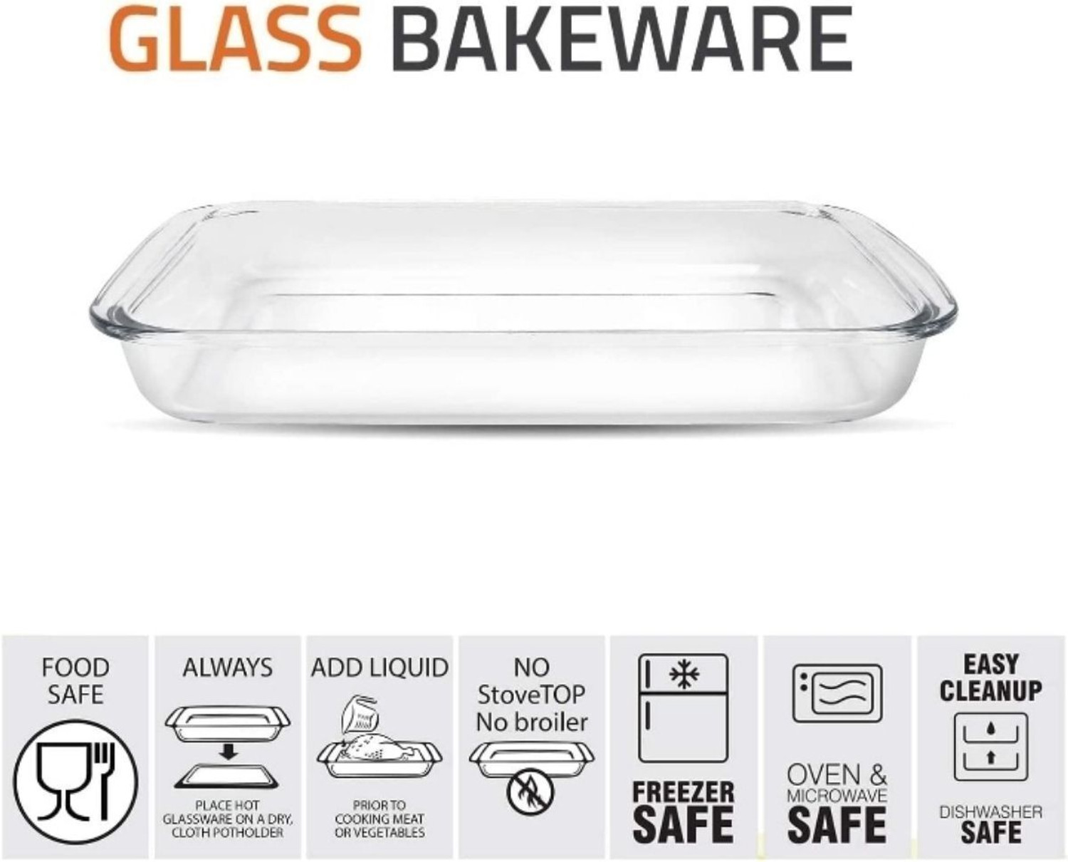 Image of PKMSHO Glass Storage Bowl Borosilicate Glass Microwave Oven Safe Rectangle Baking Dish 1000 ML. Disposable