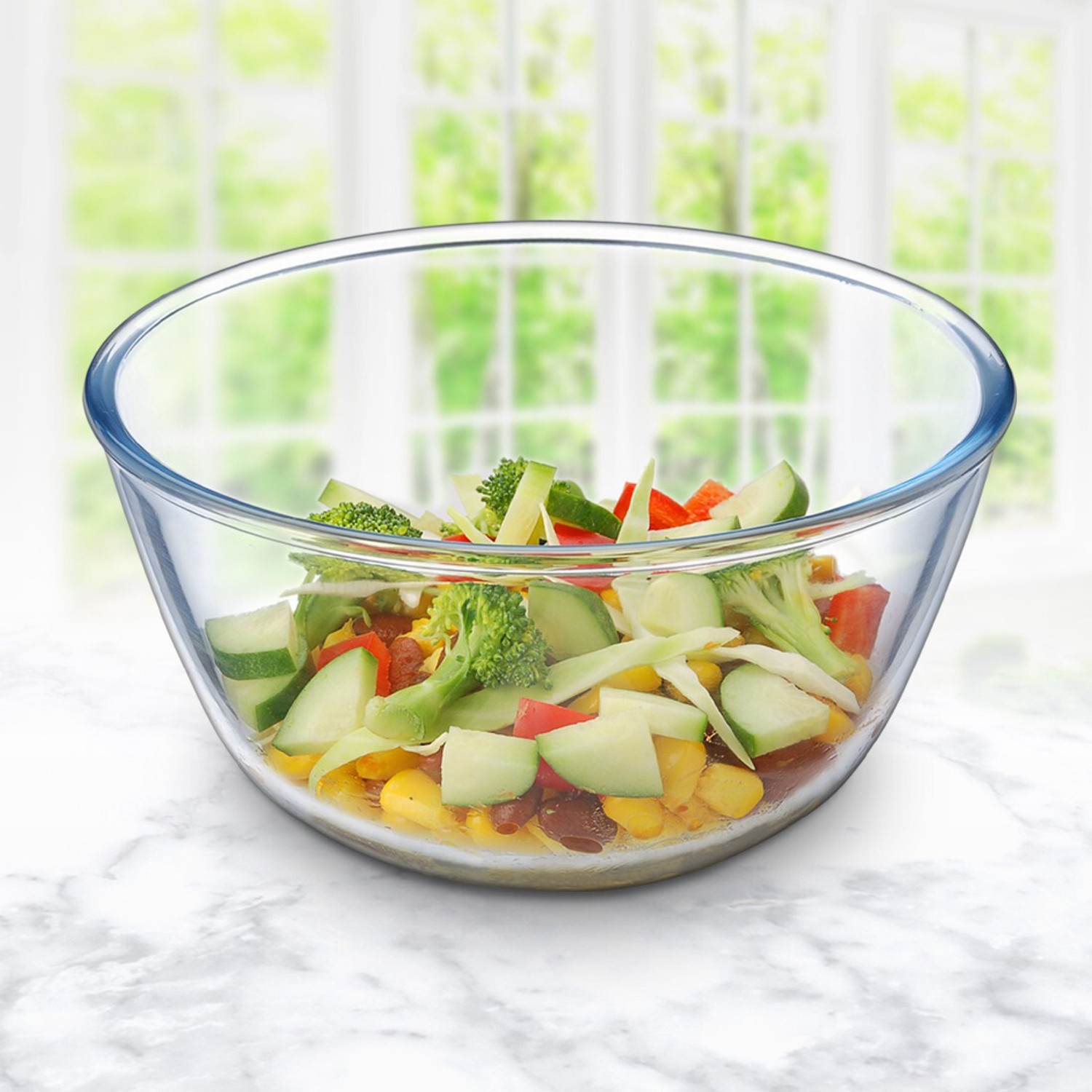 Image of Dinewell Borosilicate Glass Serving Bowl Borosilicate Round Glass Mixing Bowl (Pack of 1, Clear)
