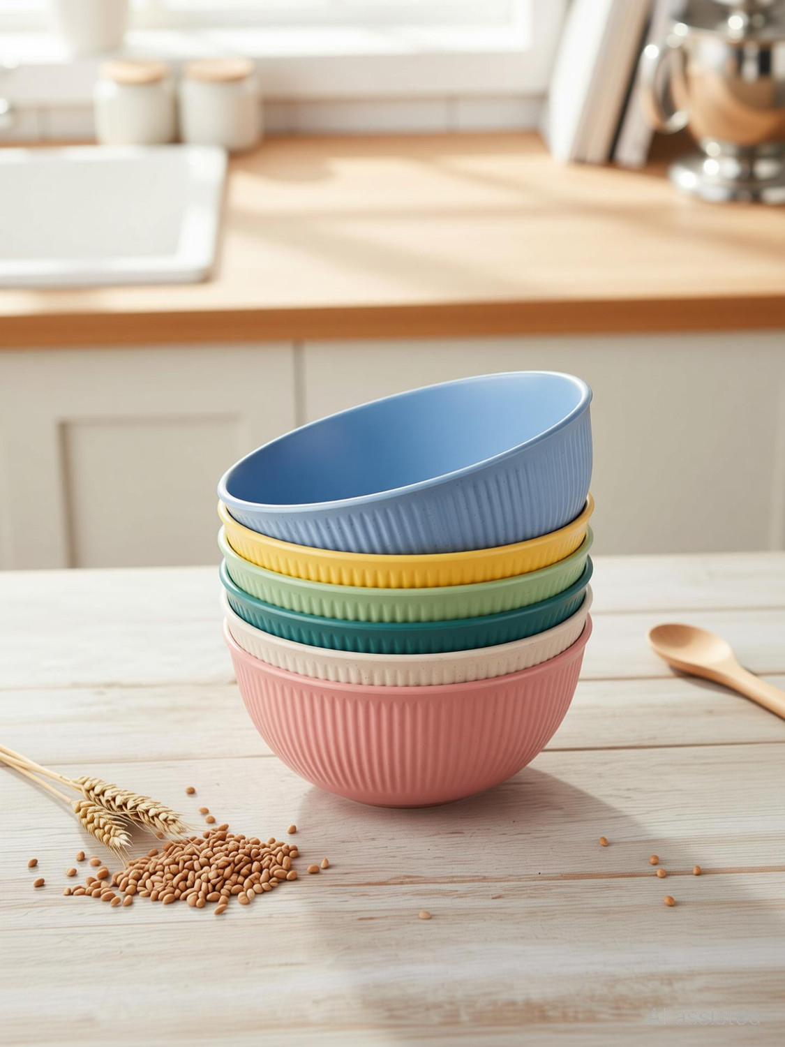 Image of PRANIJ Plastic Serving Bowl Set of 6 Unbreakable Wheat Straw Fiber Cereal Bowls Disposable