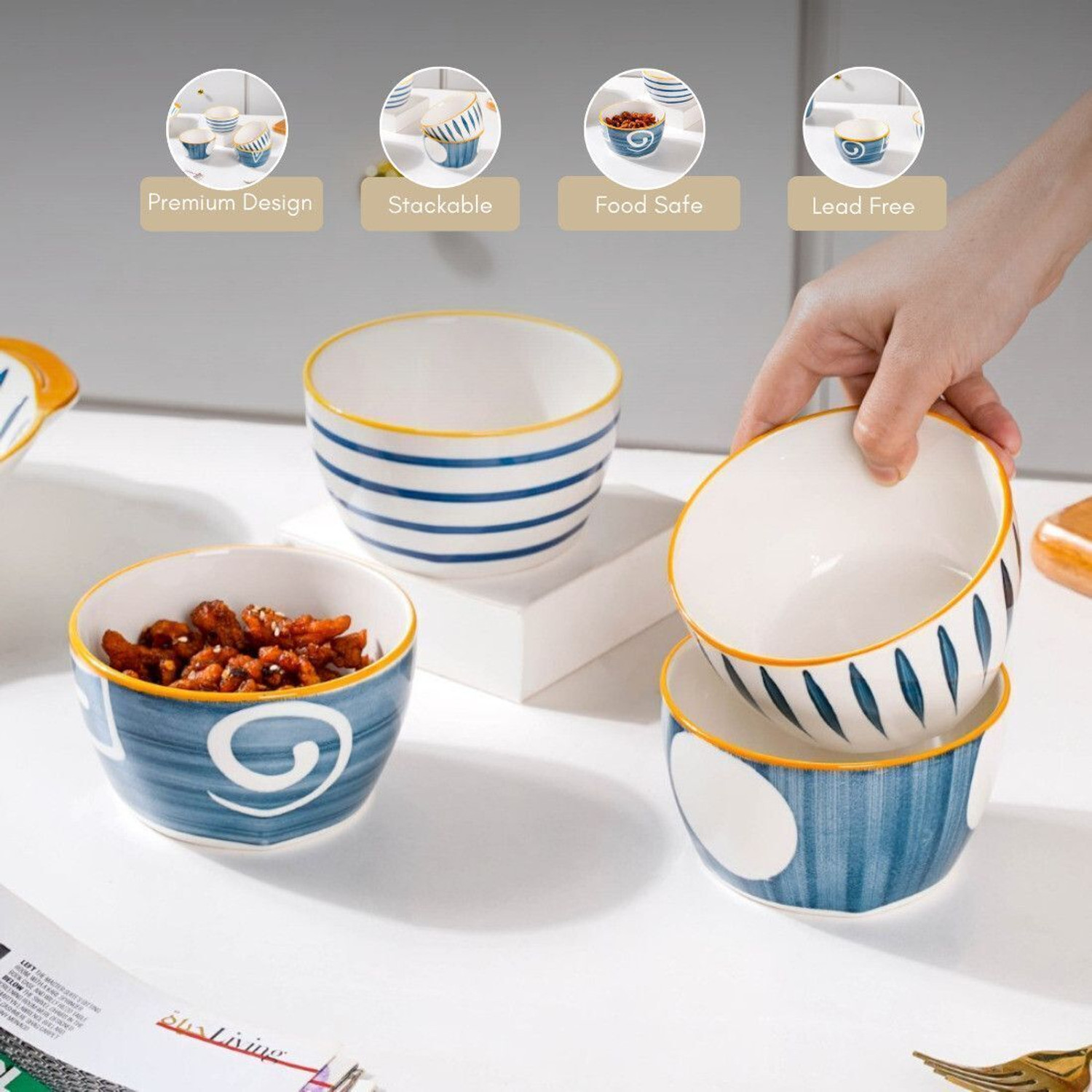 Image of Nestasia Ceramic Serving Bowl Ceramic Bowl Set of 4 - Microwave & Dishwasher Safe, BPA & Lead-Free