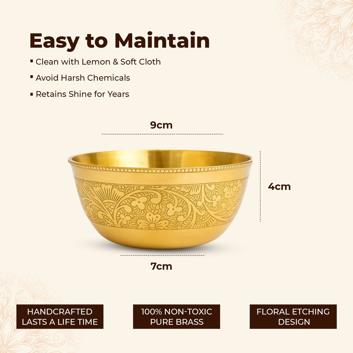Image of COPRASIA Brass Vegetable Bowl COPRASIA Brass Dining Bowl, Peetal ki Katori - 250 ml