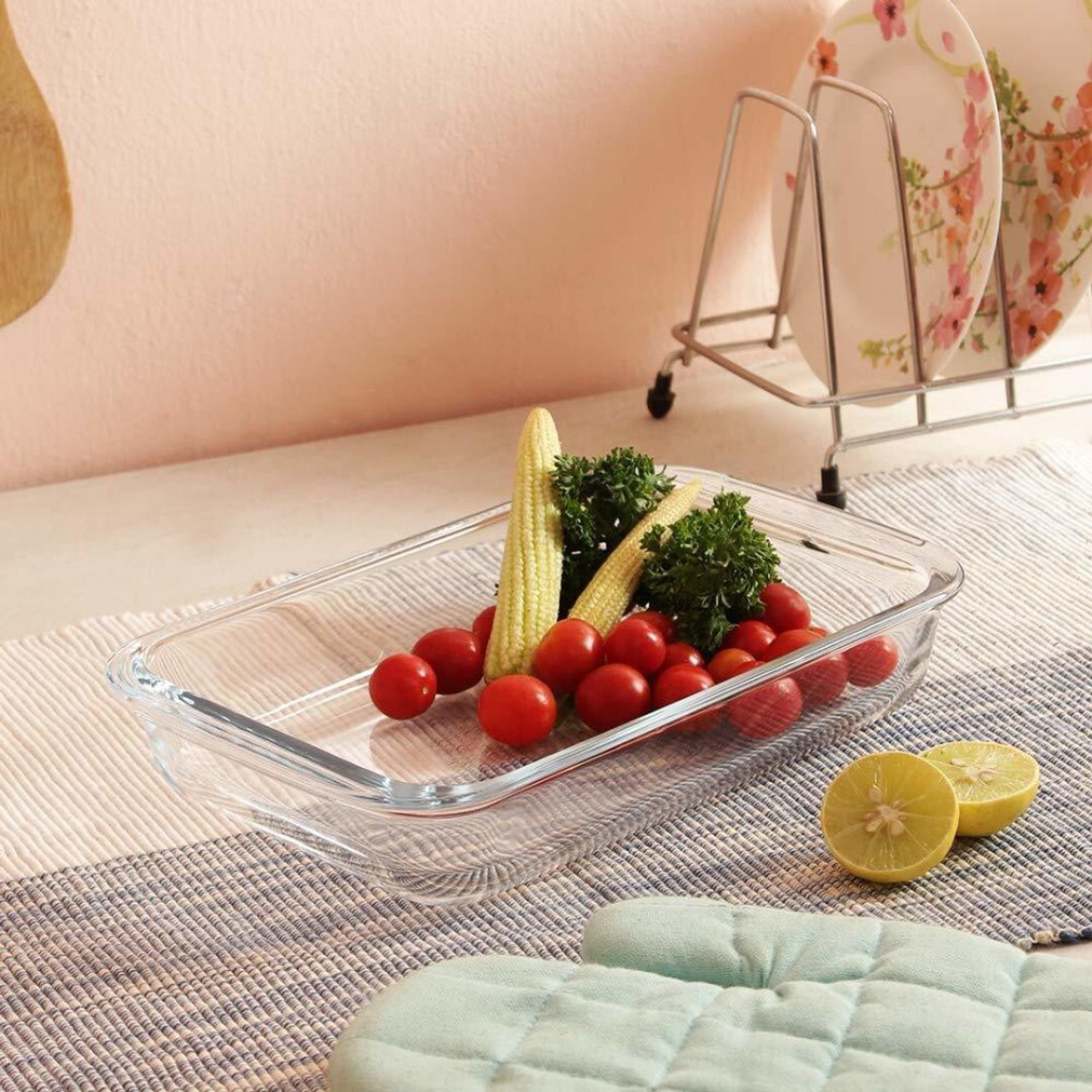 Image of SMILERY Borosilicate Glass Rectangle Baking Dish Microwave Oven Safe, 1600ML Baking Dish