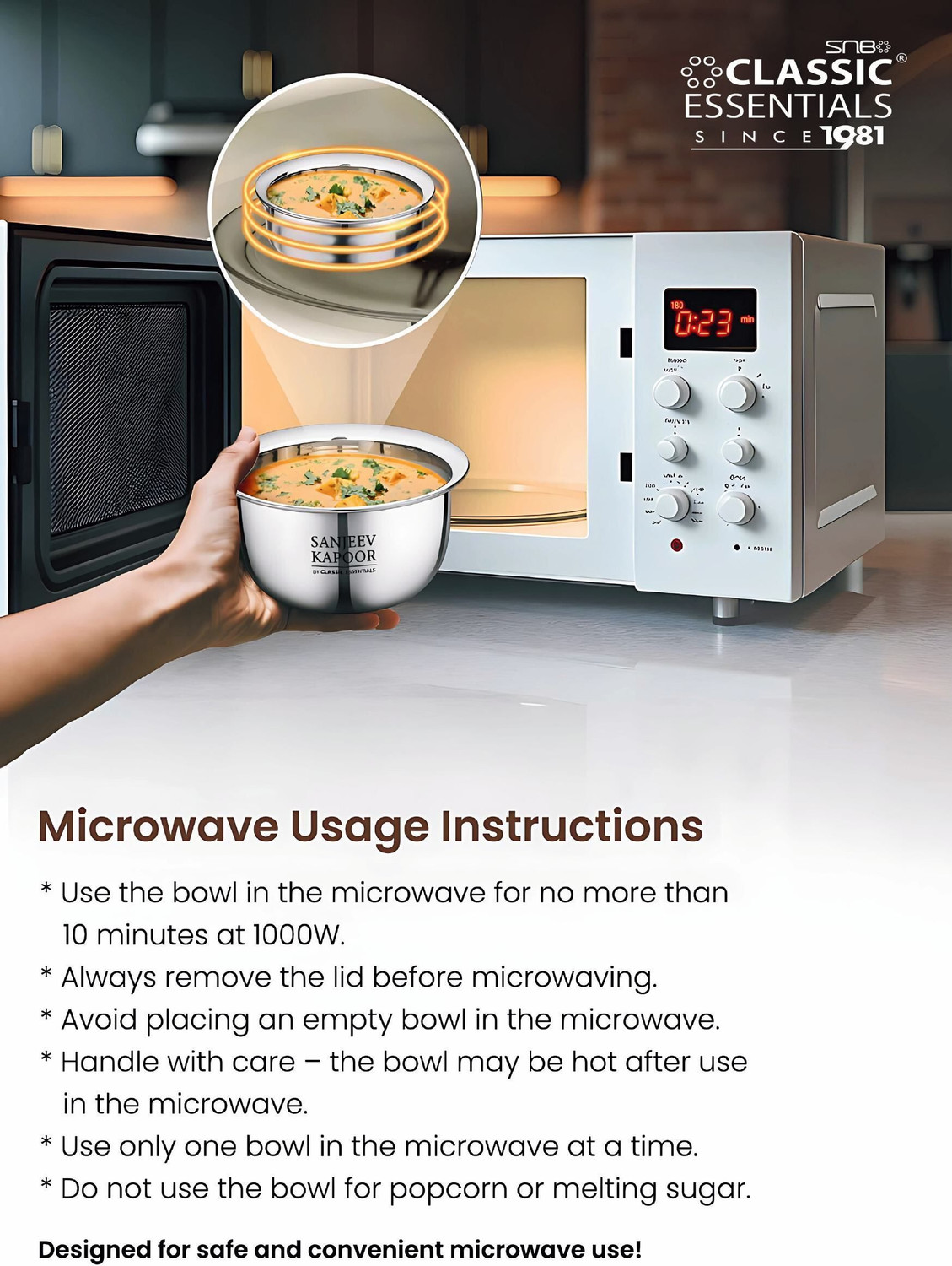 Image of Sanjeev Kapoor Stainless Steel Serving Bowl by Classic Essentials Microwave Safe Steel Bowl Set (750ml, 1000ml, 1500ml)