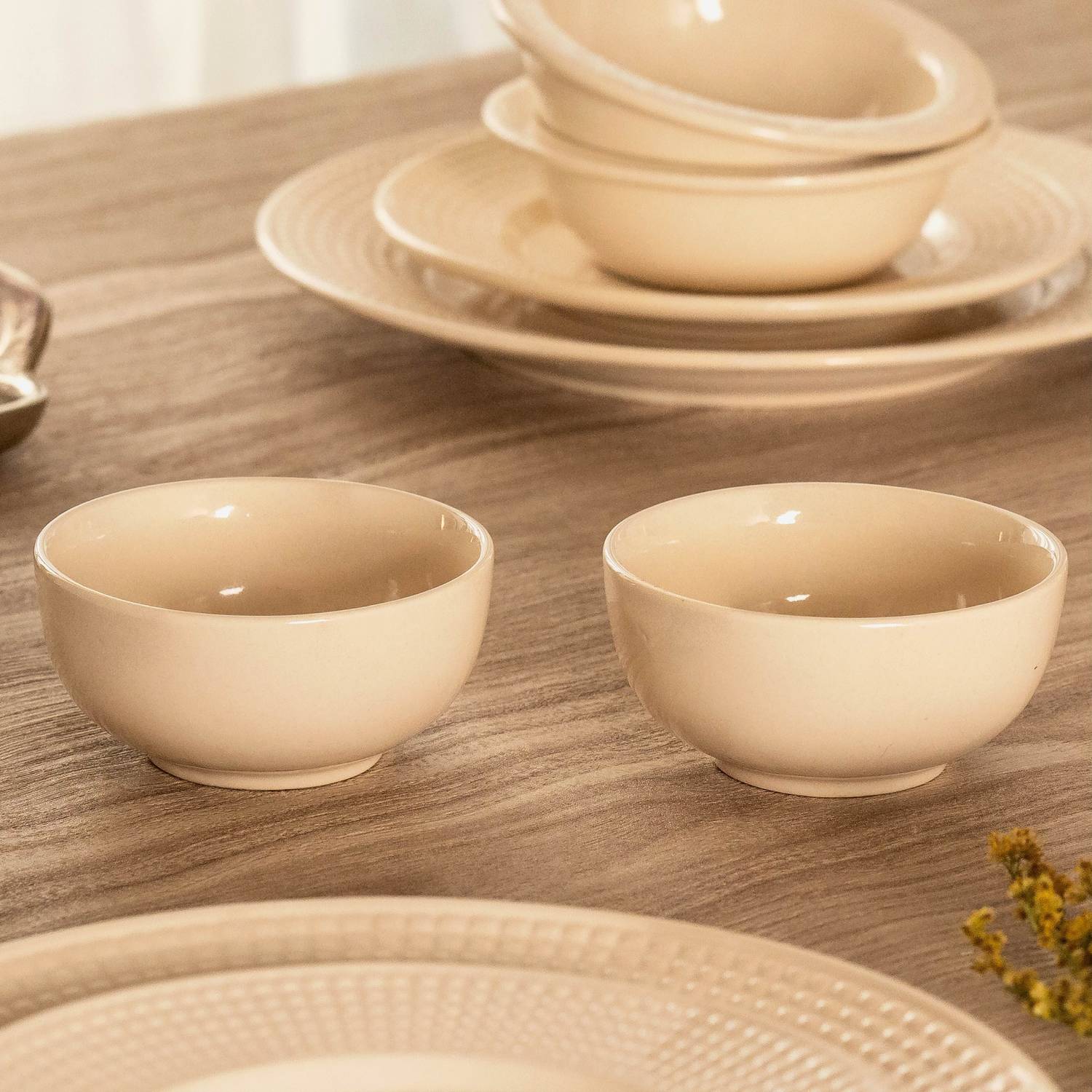 10club Ceramic Serving Bowl 10Club Dinner Bowls (Set of 2) | Ceramic Dinningware | Microwave Safe | Beige
