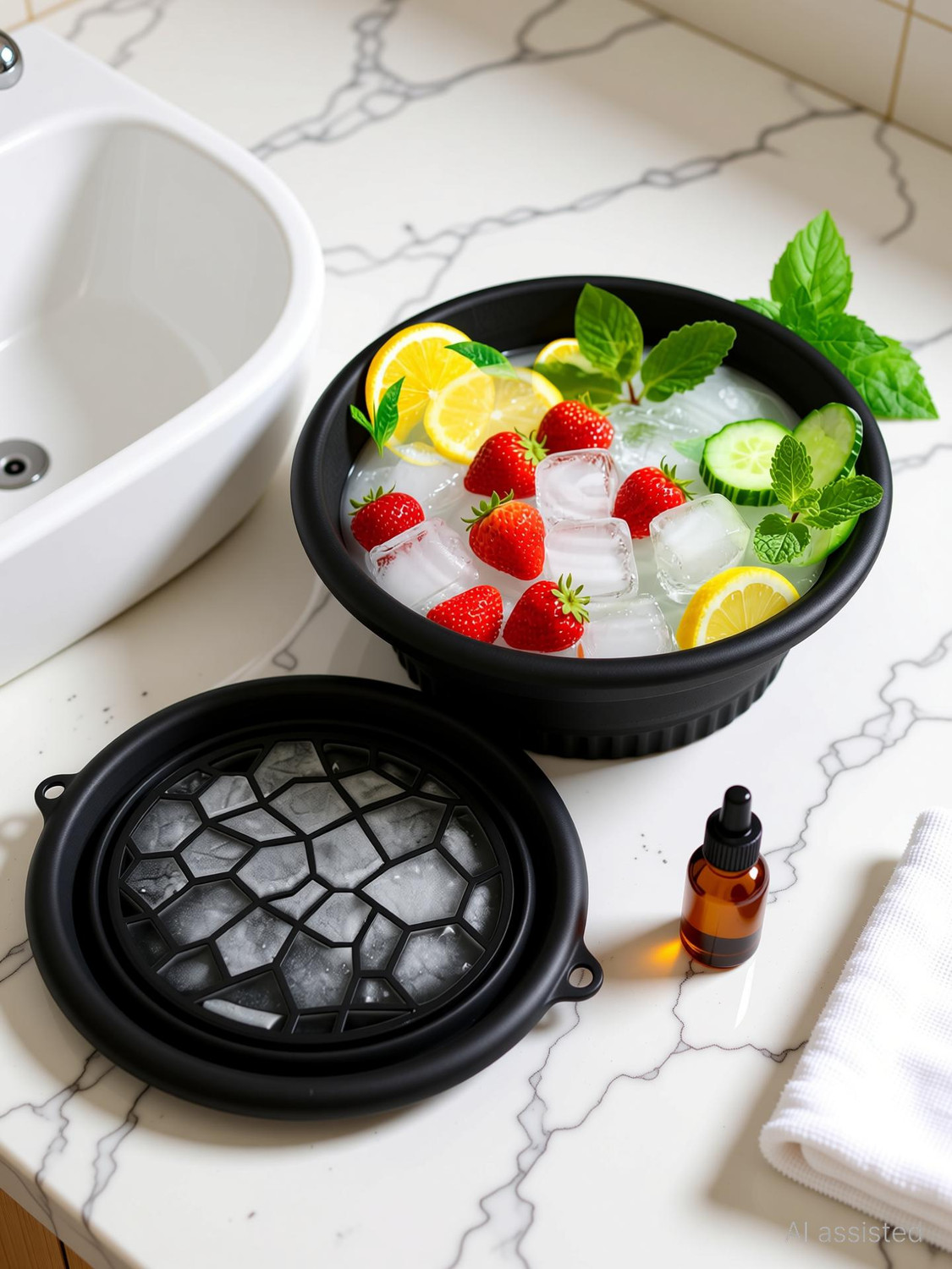 Image of JEKEMI Silicone Massage Bowl Facial Ice Bath,Collapsible Bowl for Face Ice Bath with Built-in Icetray