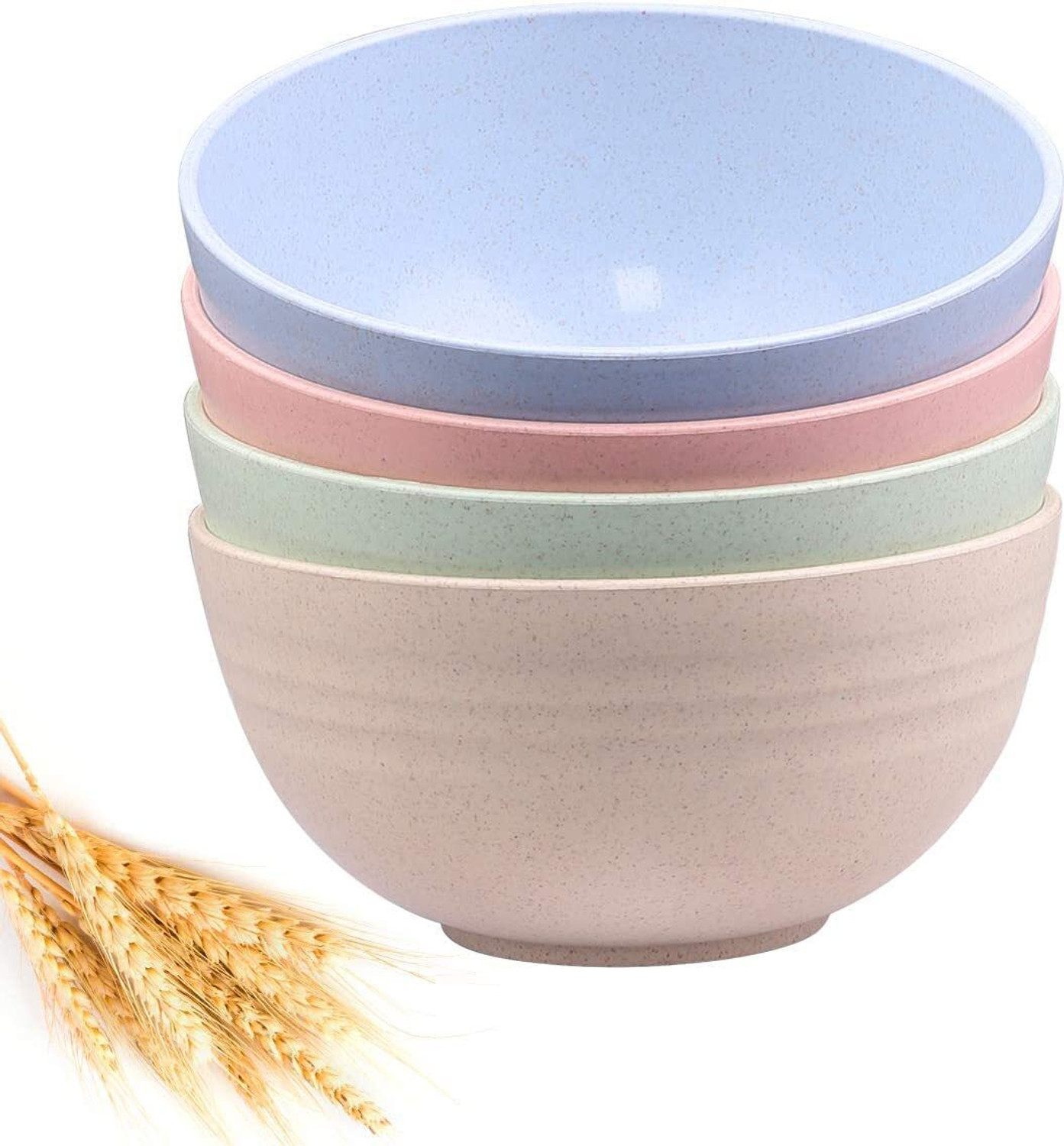 Image of PRANIJ Plastic Serving Bowl Set of 4 Unbreakable Wheat Straw Fiber Cereal Bowls Disposable