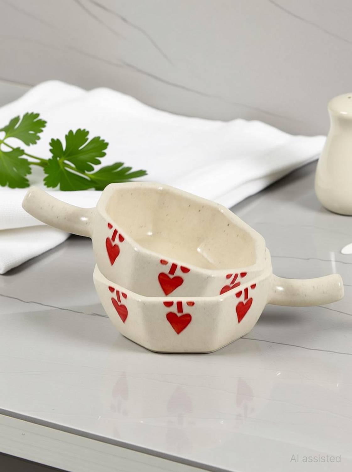 Amoorcart Ceramic Sauce Bowl Chutney Bowl | Red Heart | 50mL
