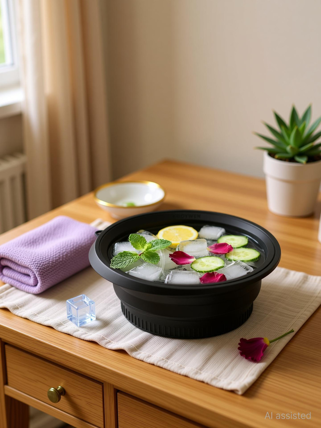 Image of kroywen Silicone Massage Bowl Facial Ice Bath, Collapsible Bowl for Face Ice Bath with Built-in Icetray,