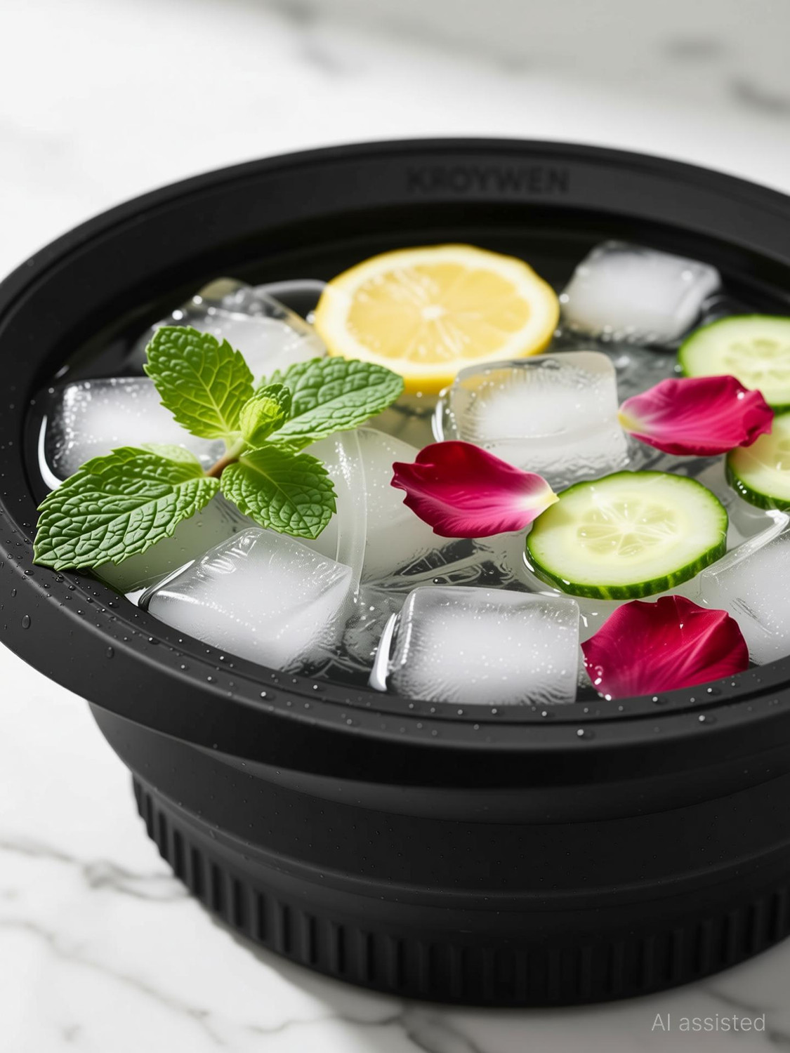 Image of kroywen Silicone Massage Bowl Facial Ice Bath, Collapsible Bowl for Face Ice Bath with Built-in Icetray,