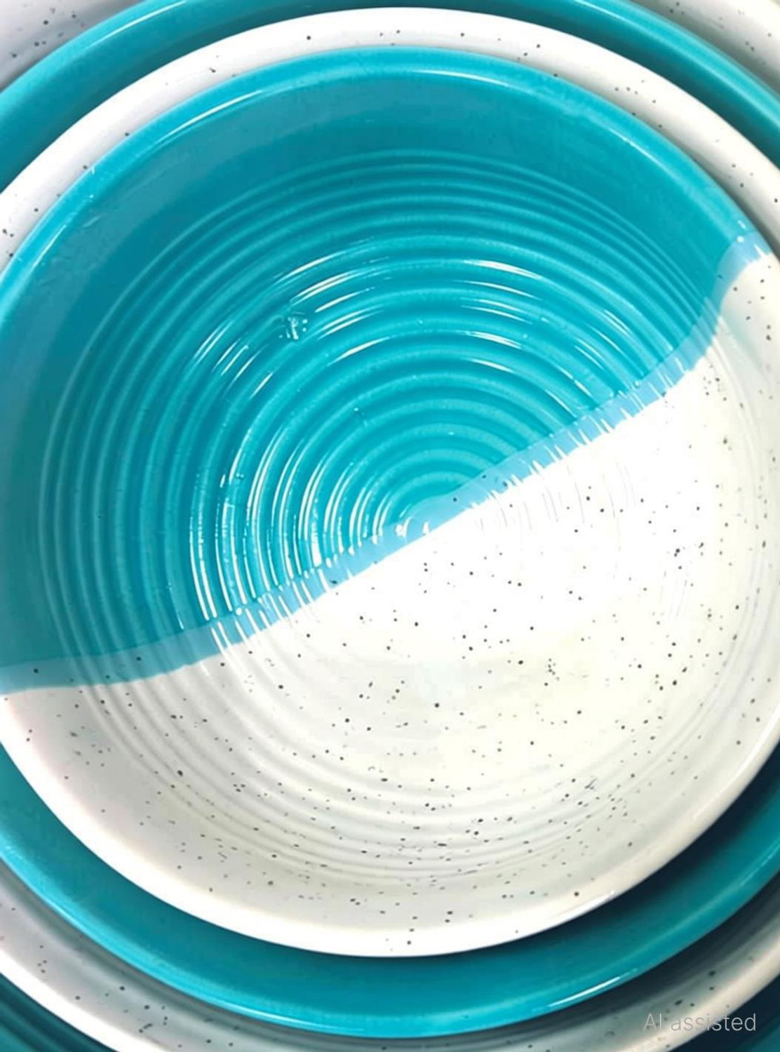 Image of Your Local Store Ceramic Serving Bowl Aqua White Bowl Set Of 4 (1000,750,500,300)ml Mixing Dinnerware Bowl Set