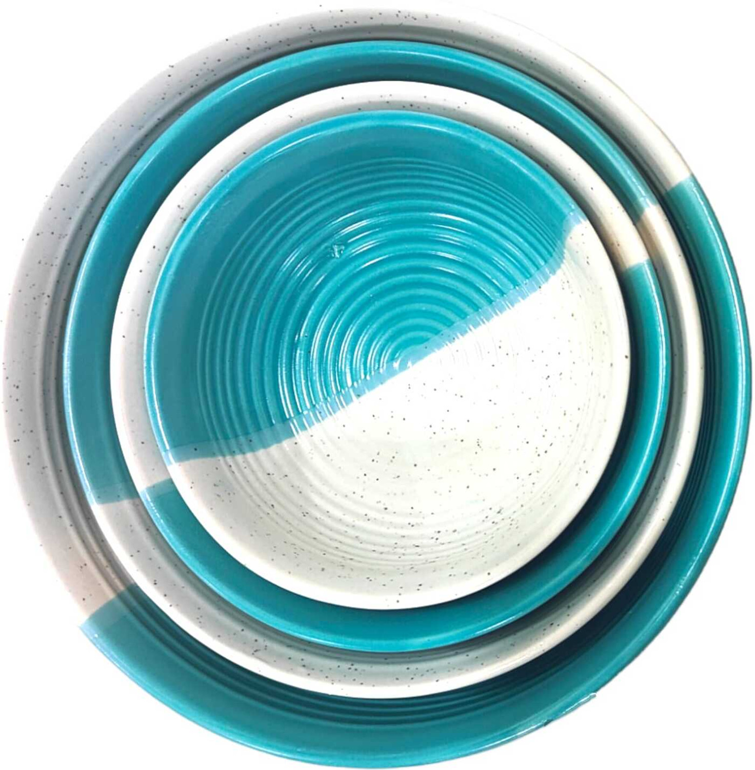 Image of Your Local Store Ceramic Serving Bowl Aqua White Bowl Set Of 4 (1000,750,500,300)ml Mixing Dinnerware Bowl Set