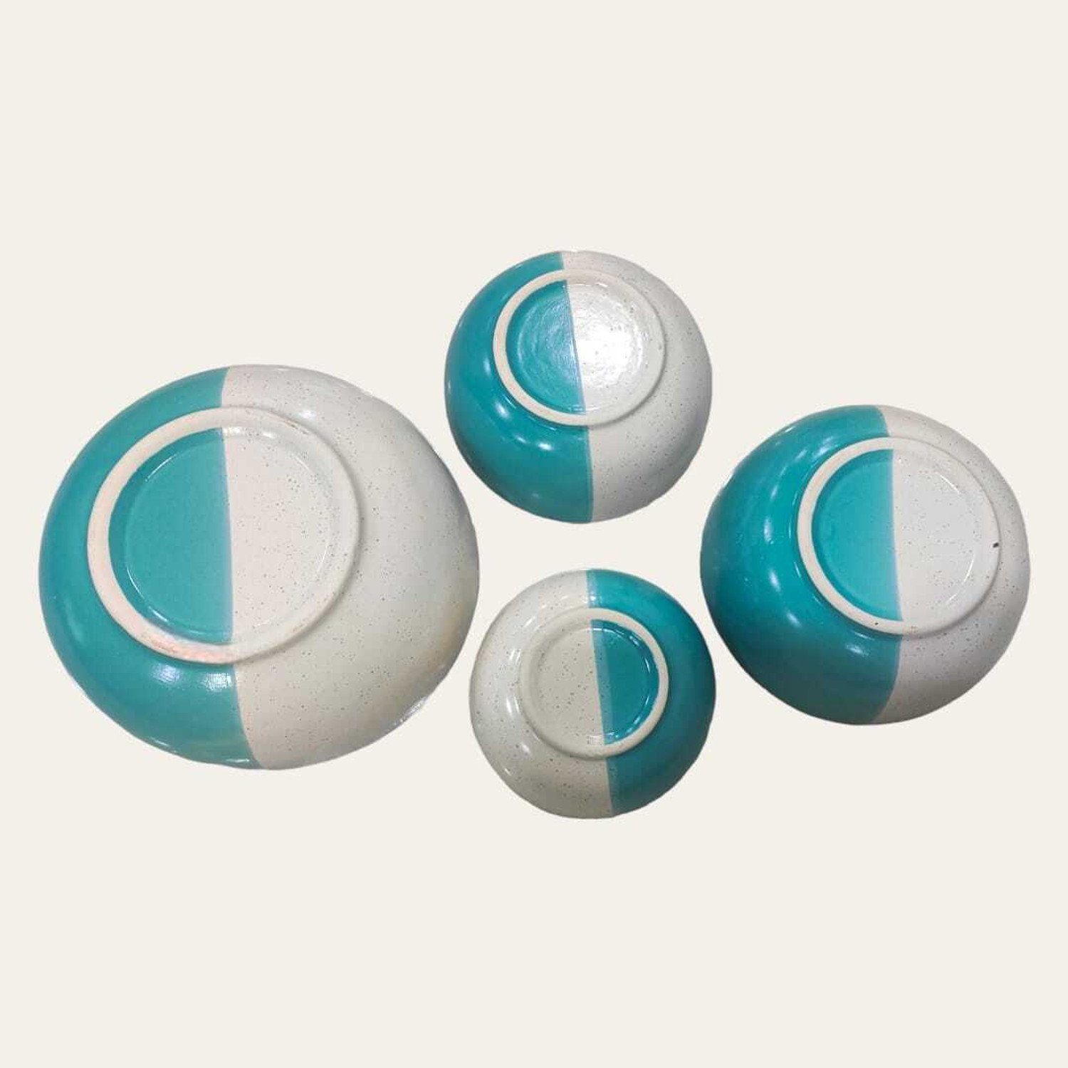 Image of Your Local Store Ceramic Serving Bowl Aqua White Bowl Set Of 4 (1000,750,500,300)ml Mixing Dinnerware Bowl Set