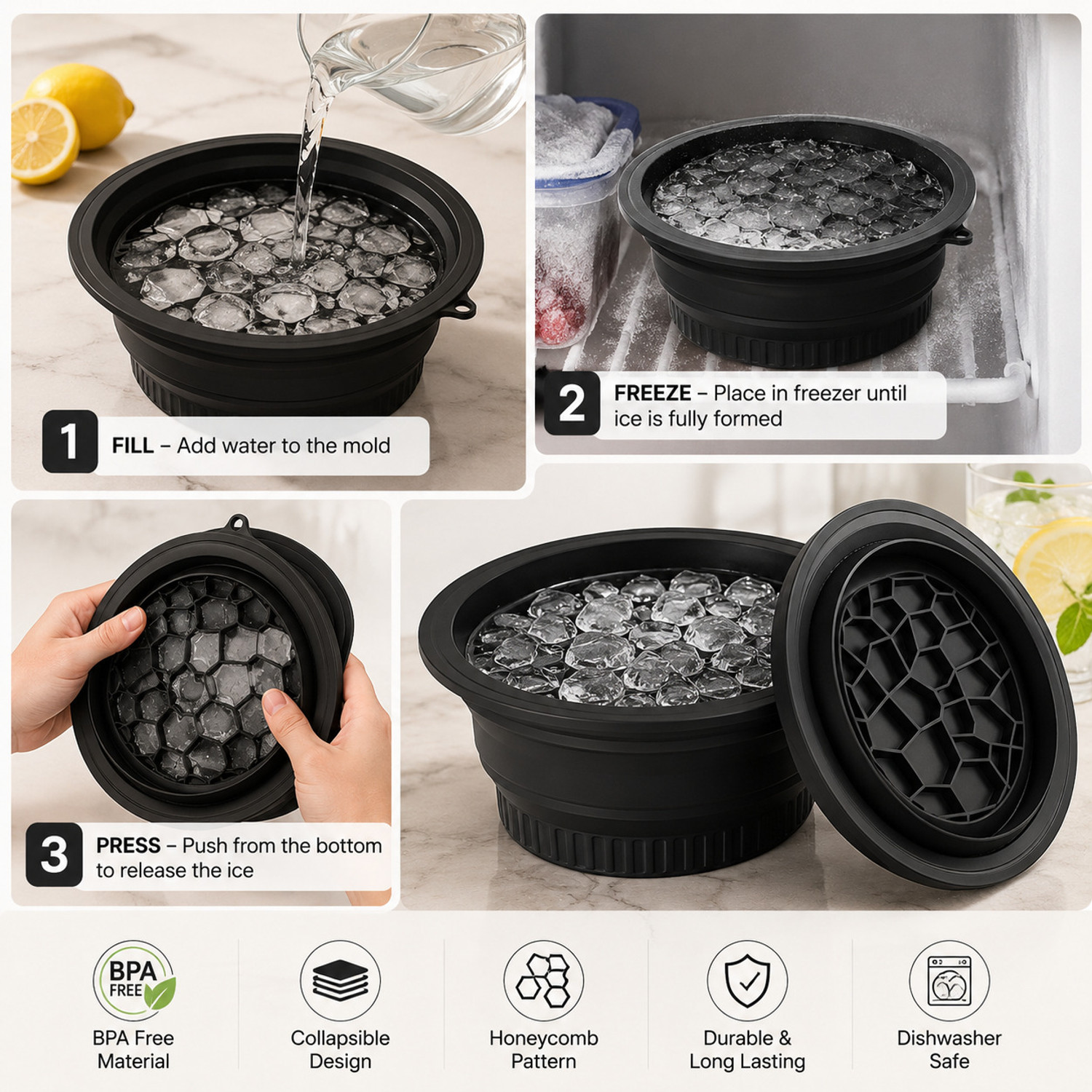 Image of DR.VS Premium Ice Facial Therapy Combo Set with Ice Bowl & Ice Roller Multicolor Silicone Ice Cube Tray