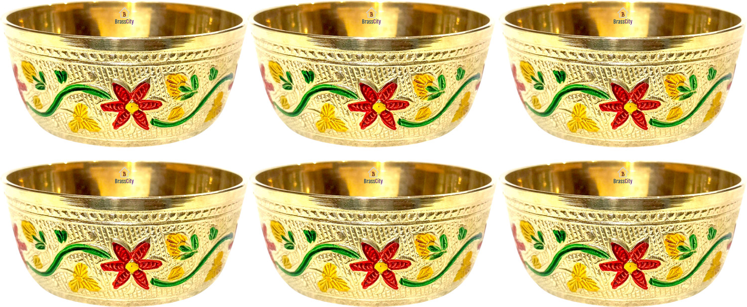 Image of BrassCity Brass Serving Bowl Brass Floral Design Embossed Bowl