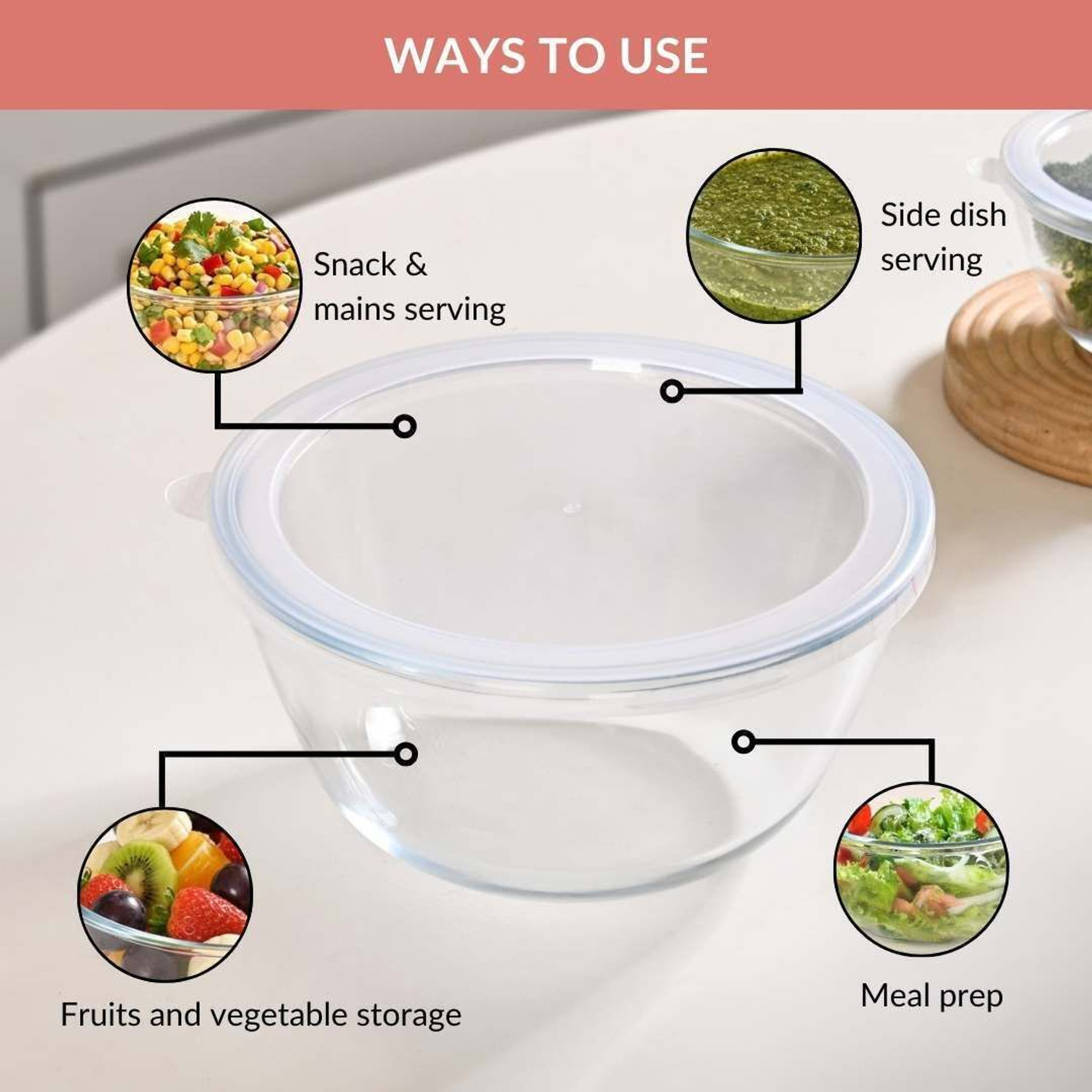 Image of Nestasia Glass Serving Bowl Set of 3 Borosilicate Glass Mixing Bowls with Lid, Microwave, Dishwasher Safe