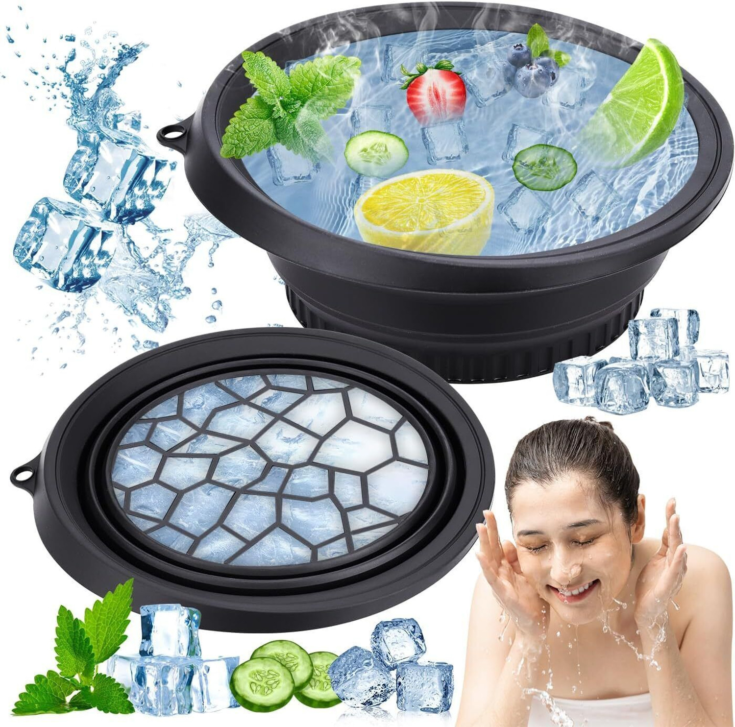 Image of Deoxys Silicone Massage Bowl Face Bowl for Ice with Built-in Icetray, Foldable Silicone Facial Plunge Bowls Disposable