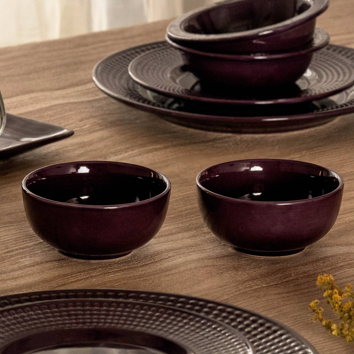 10club Ceramic Serving Bowl 10Club Dinner Bowls (Set of 2) | Ceramic Dinningware | Microwave Safe | Purple