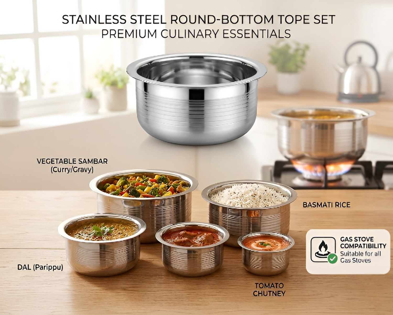 Image of RBGIIT Stainless Steel Patila Bhagona Tope Handi Milk Storage Tapeli Tapela T-12 with Lid 2 L, 1.5 L, 1 L, 0.8 L, 0.5 L capacity 20 cm, 18 cm, 16 cm, 14 cm, 12 cm diameter