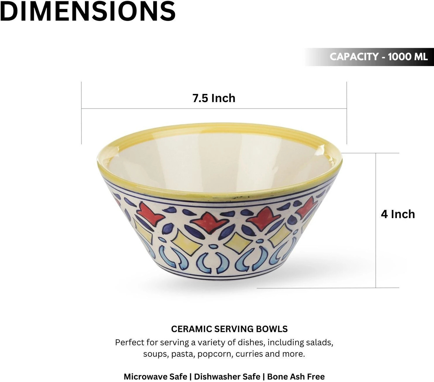 Image of VarEesha Ceramic Serving Bowl Rangriti Yellow Red Ceramic Taper Shaped Serving Bowls Set of Two