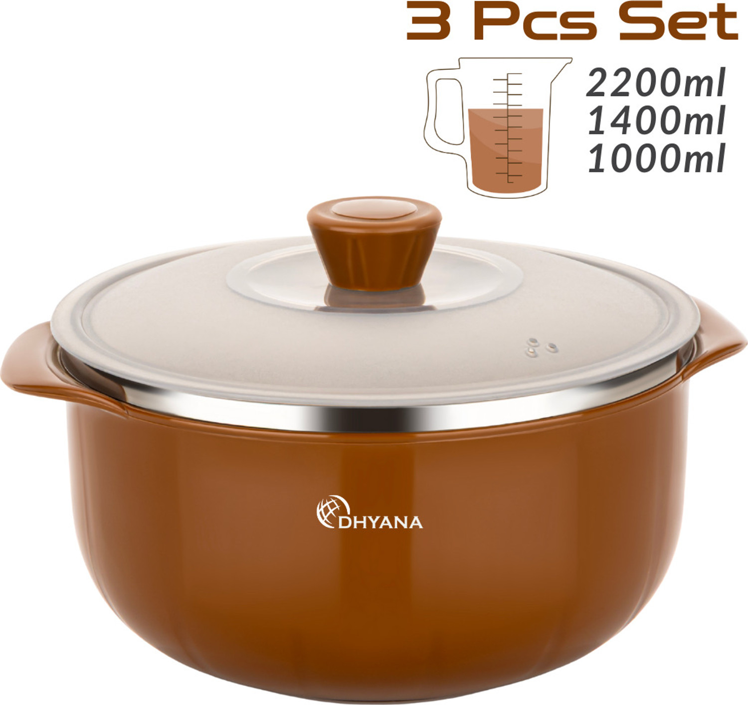 Image of Dhyana Stainless Steel Serving Bowl Serving Bowl 3 Pcs Set Microwave Safe Bowl (Pack of 3) 1000ml, 1400ml, 2200ml