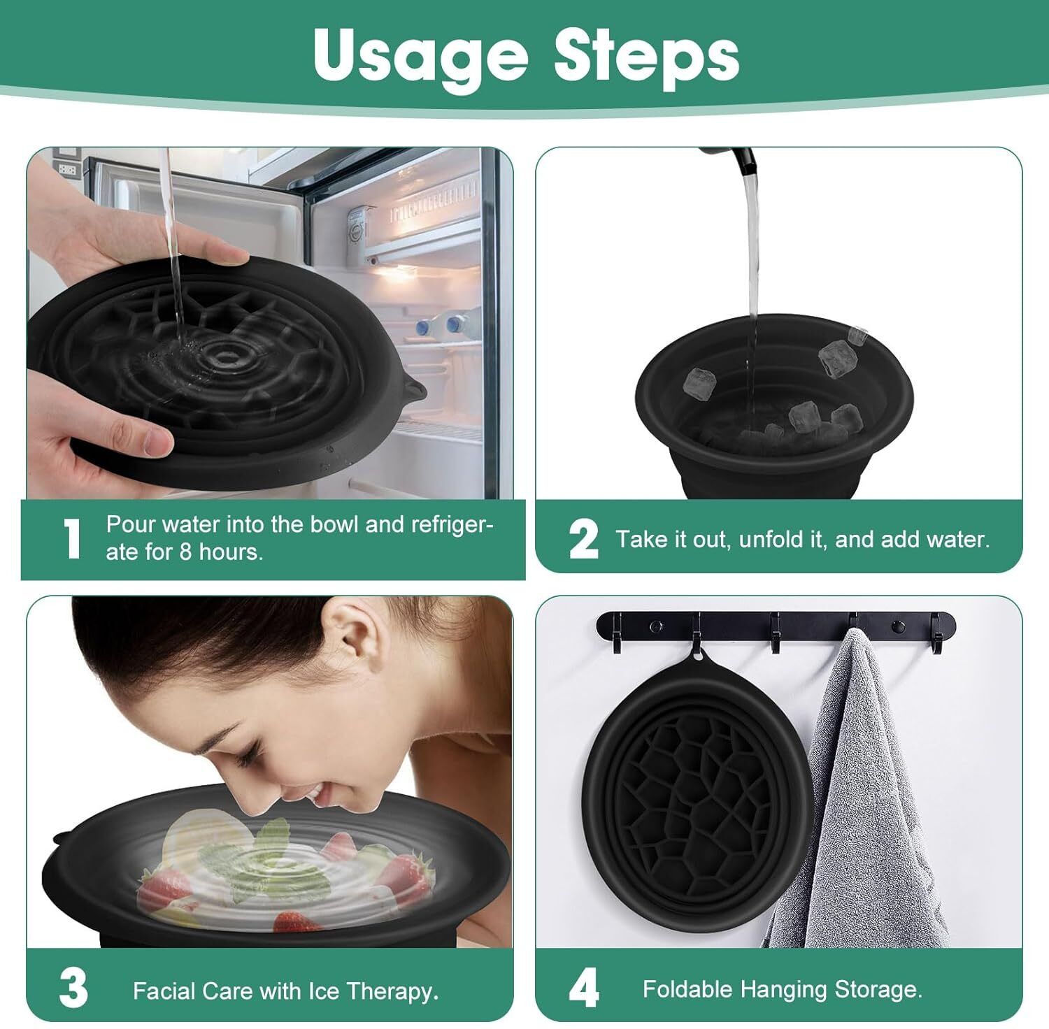 Image of KVVTRADES Face Bowl for Ice Facial Ice Bath Bowl Black Silicone Ice Cube Tray