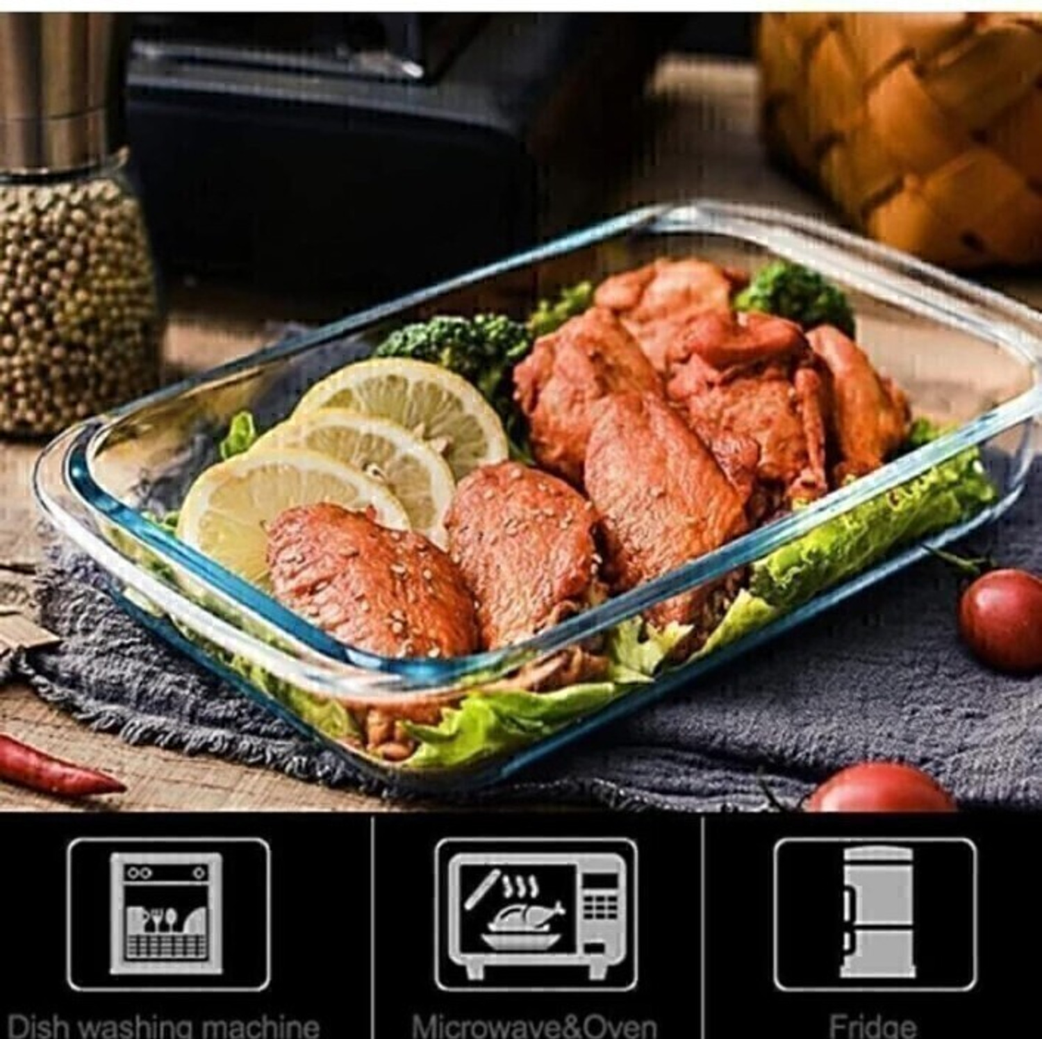Image of PKMSHO Glass Serving Bowl Oven Safe Rectangle Baking Dish 1000 ML