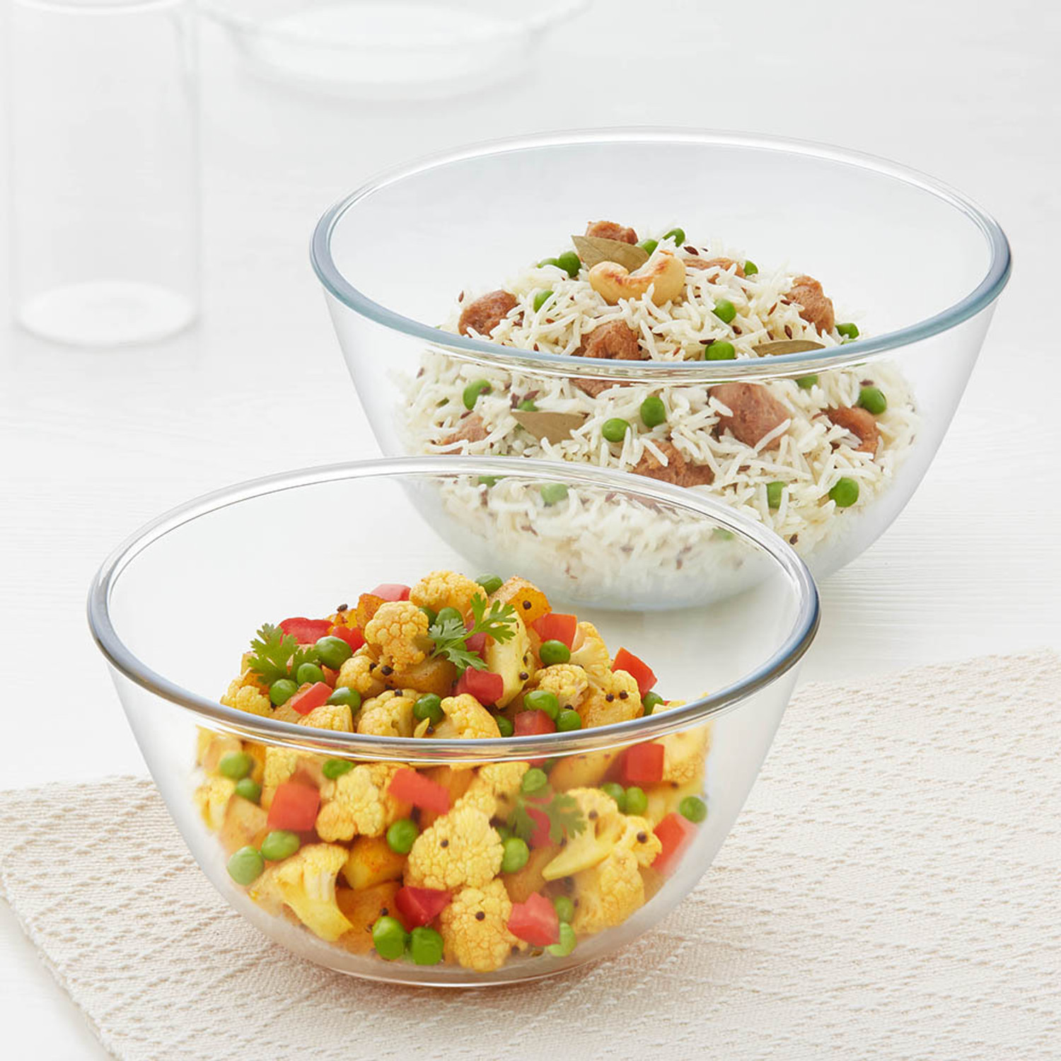 Image of BOROSIL Borosilicate Glass Mixing Bowl 1.5L + 2L Round Serving & Mixing Bowl, Microwave & Dishwasher Safe