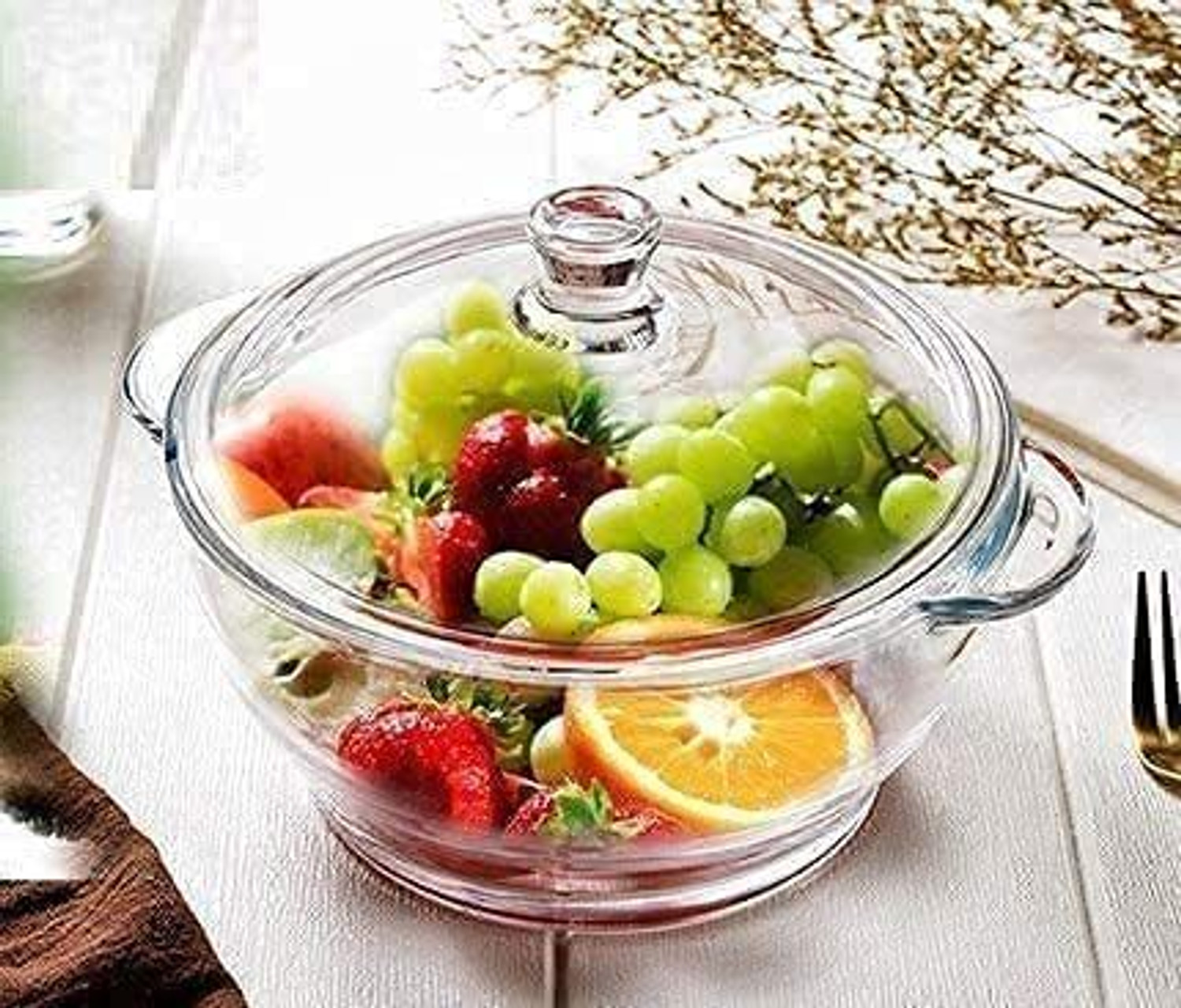 Image of STARKENDY Glass Serving Bowl Glass Casserole With Lid, Food Serving Bowl With Lid, Oven & Microwave Safe Disposable