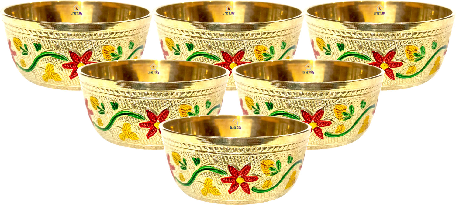 Image of BrassCity Brass Serving Bowl Brass Floral Design Embossed Bowl