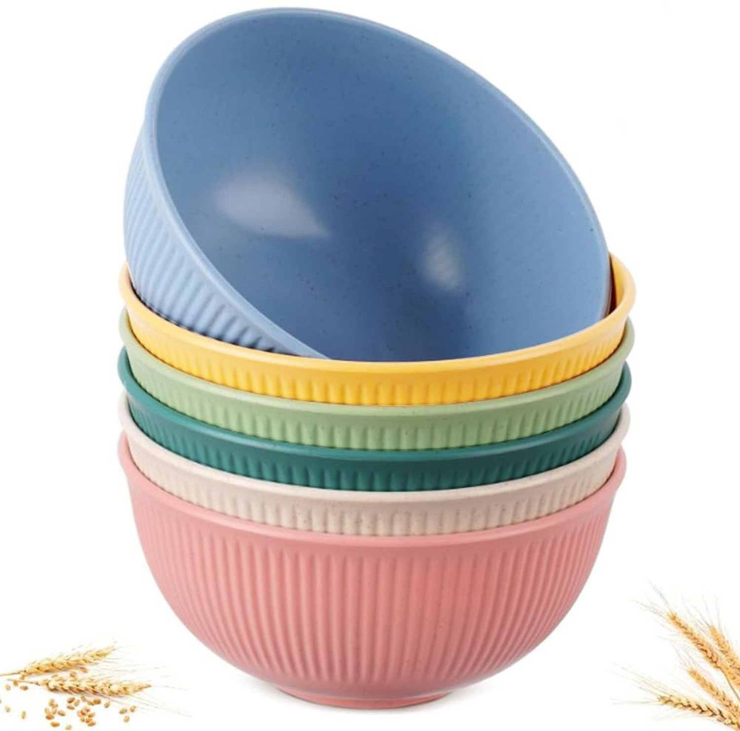 Image of PRANIJ Plastic Serving Bowl Set of 6 Unbreakable Wheat Straw Fiber Cereal Bowls Disposable