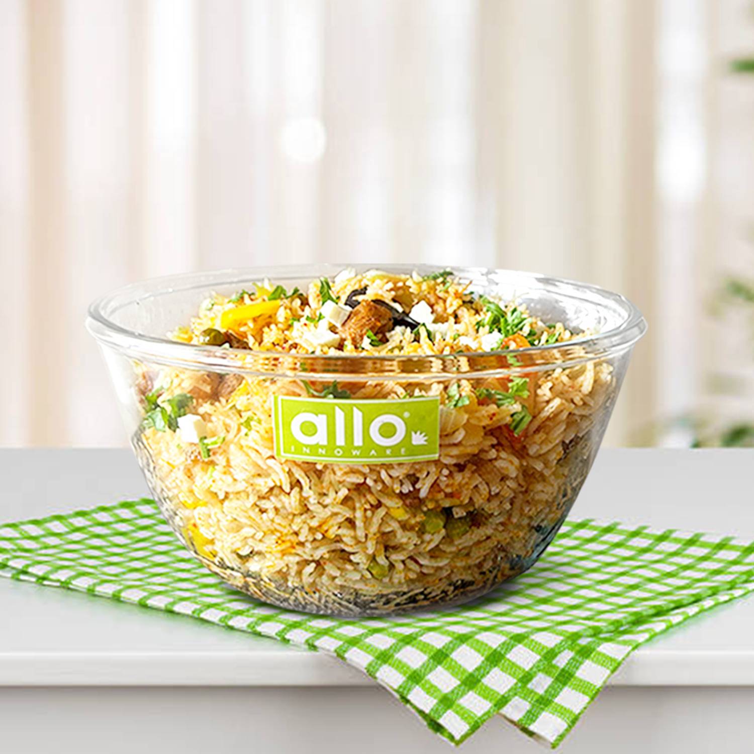 Allo Glass Mixing Bowl Oven & Microwave Safe Bowls, Dishwasher & Freezer Safe, 2100ml