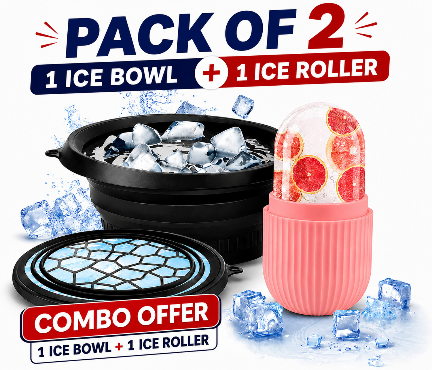 Image of DR.VS Premium Ice Facial Therapy Combo Set with Ice Bowl & Ice Roller Multicolor Silicone Ice Cube Tray