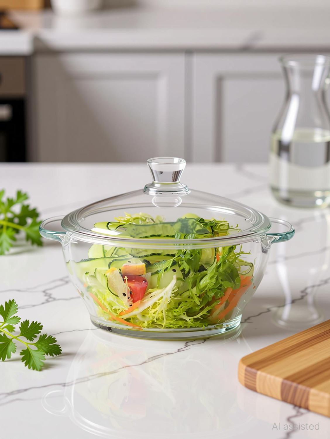 Image of STARKENDY Glass Serving Bowl Glass Casserole With Lid, Food Serving Bowl With Lid, Oven & Microwave Safe Disposable