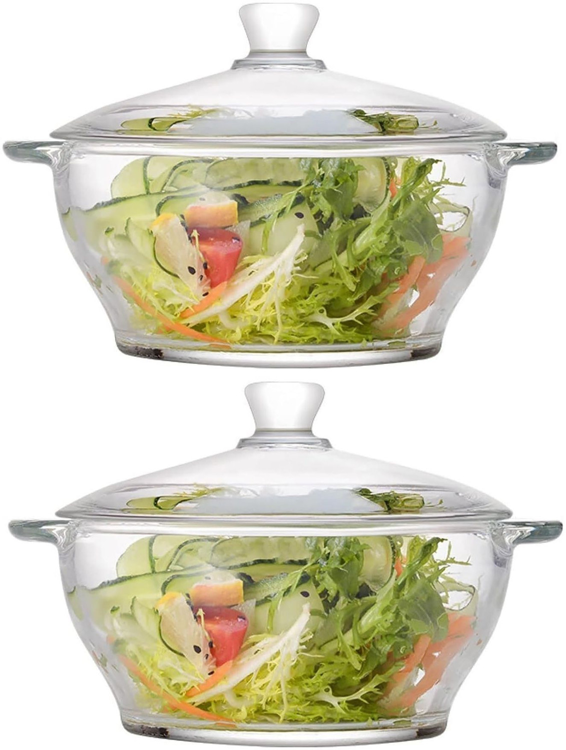 Image of STARKENDY Glass Serving Bowl Glass Casserole With Lid, Food Serving Bowl With Lid, Oven & Microwave Safe Disposable