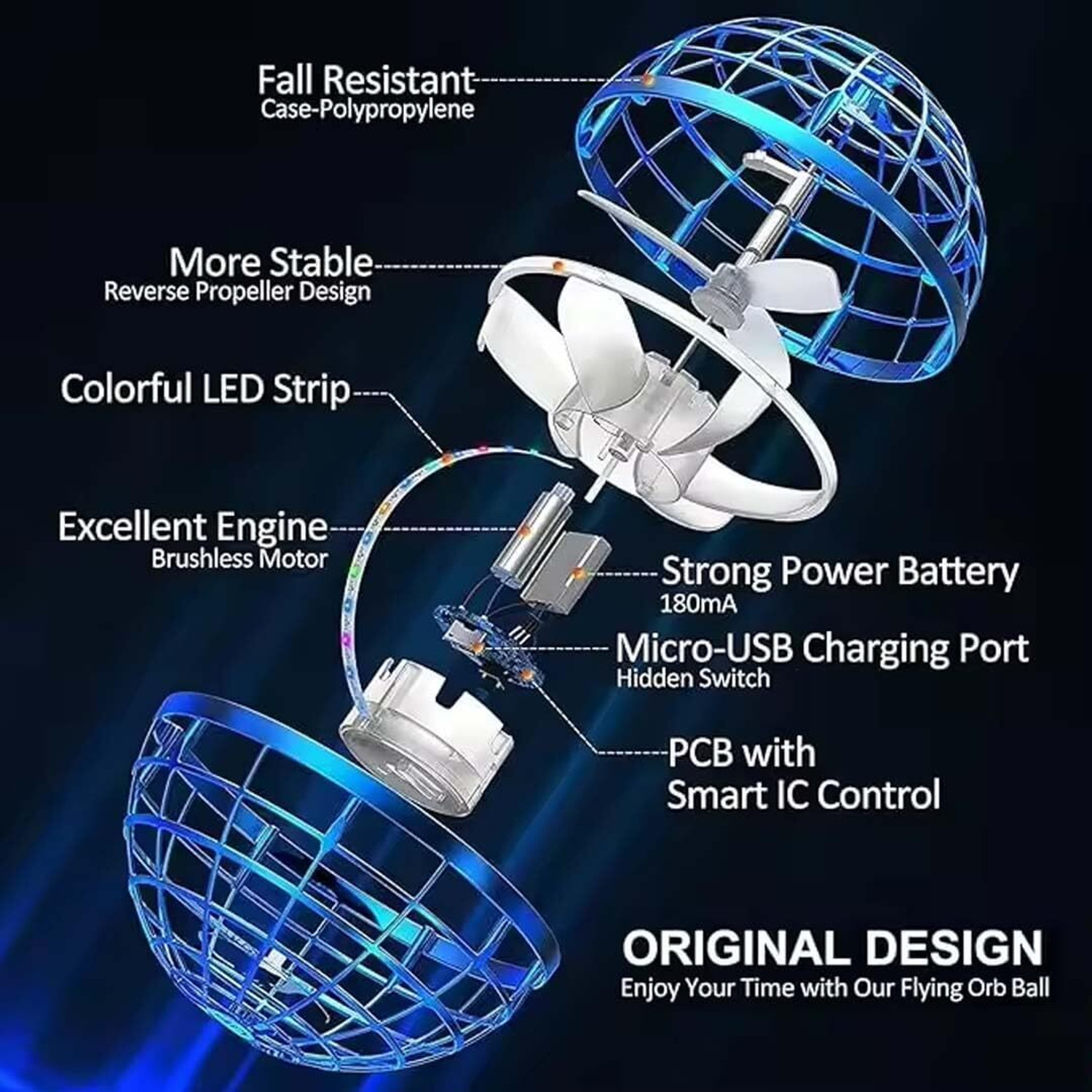 Image of URBANNEST Flying Spinner Ball Toy with RGB LED Lights
