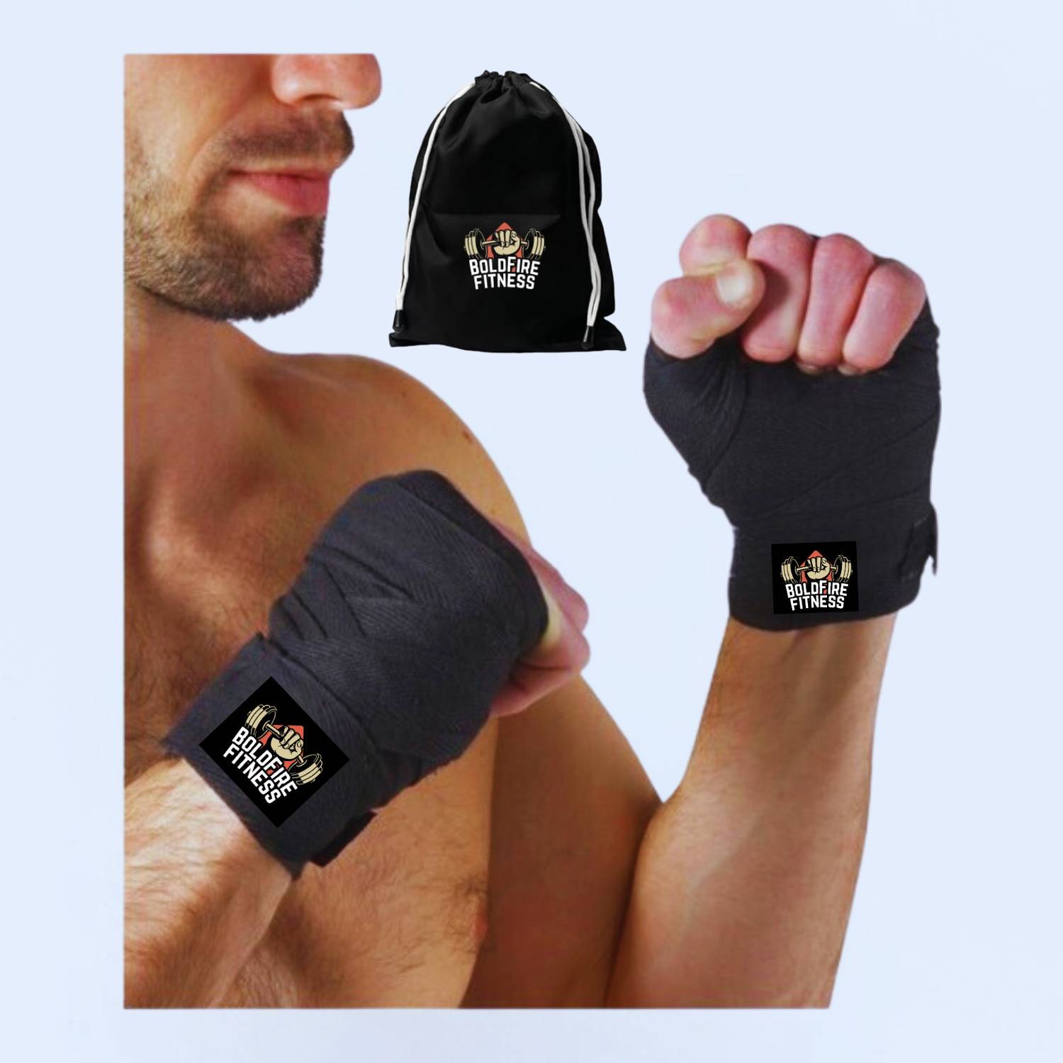 BoldFire 1Pair" Premium Hand Wraps for Boxing Gloves MMA Kickboxing With Storage Bag Black Boxing Hand Wrap