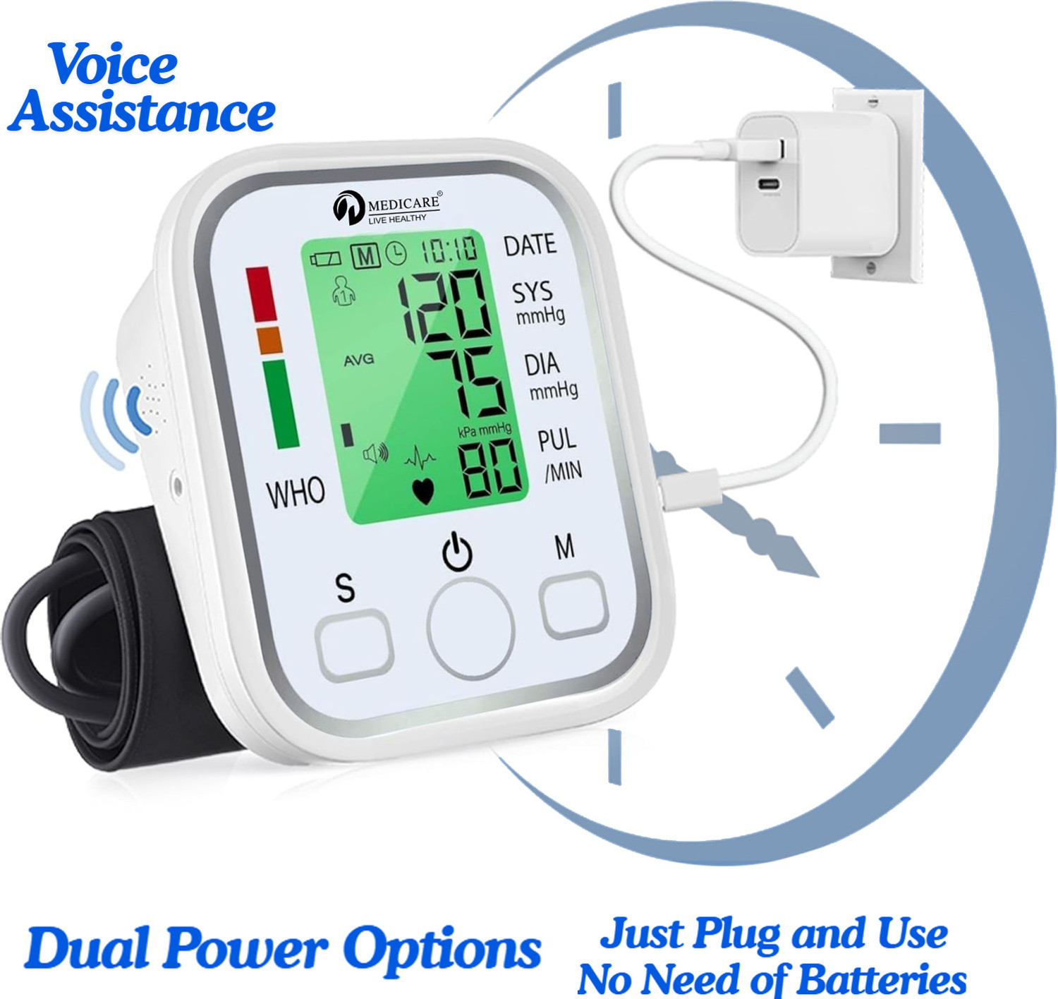 Image of D MEDICARE DM1BP-03 Digital BP Machine for Accurate Home Monitoring | Voice Assistance Bp Monitor
