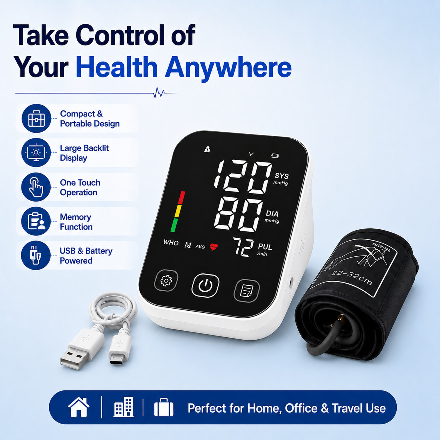 Image of PLEXAL Rechargeable Digital Blood Pressure Monitor with Large Display and USB Charging Bp Monitor