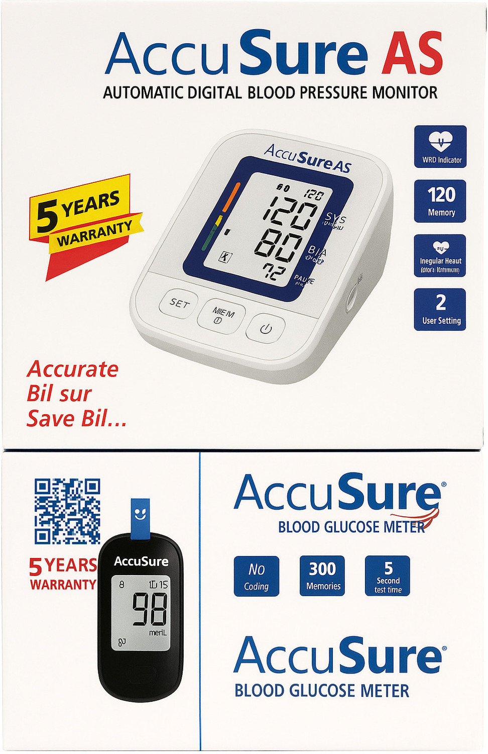 Image of AccuSure Simple Glucometer with 25 strips and Blood Pressure AS 5 year warranty Bp Monitor