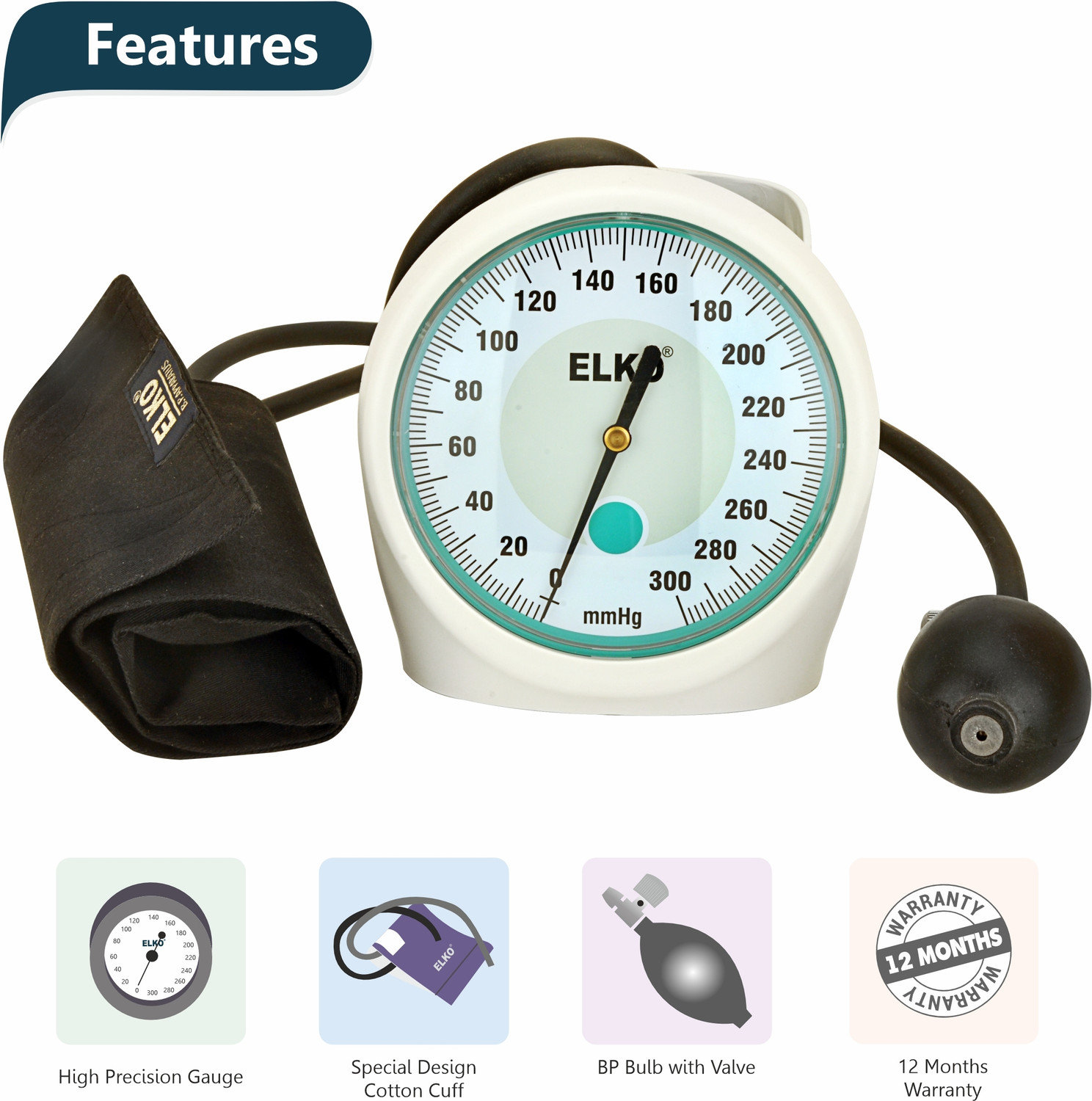 Image of ELKO EL-430 Clock / Desk Type Aneroid Sphygmomanometer Bp Monitor
