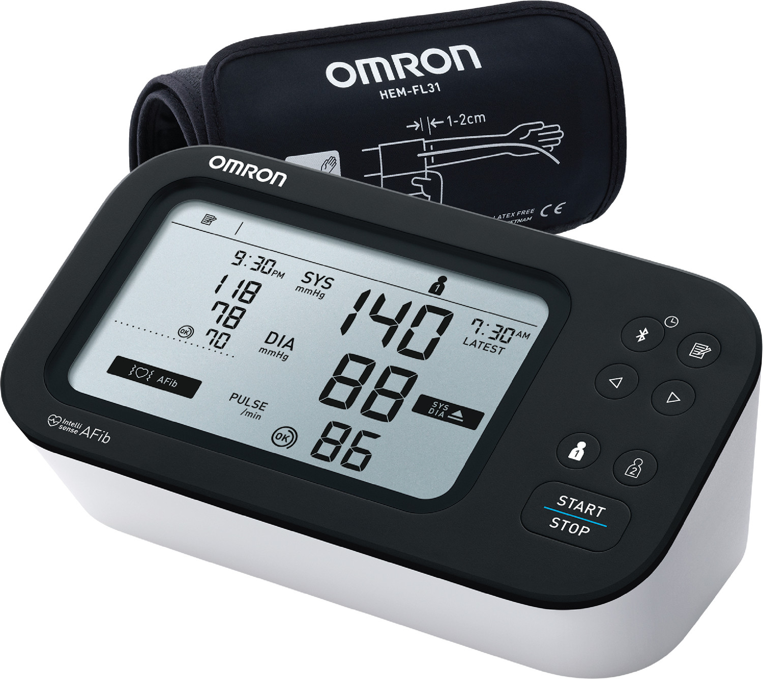 Image of OMRON HEM-7383T1, AFib Detection, Bluetooth, Dual Display, with IntelliWrap Cuff Bp Monitor