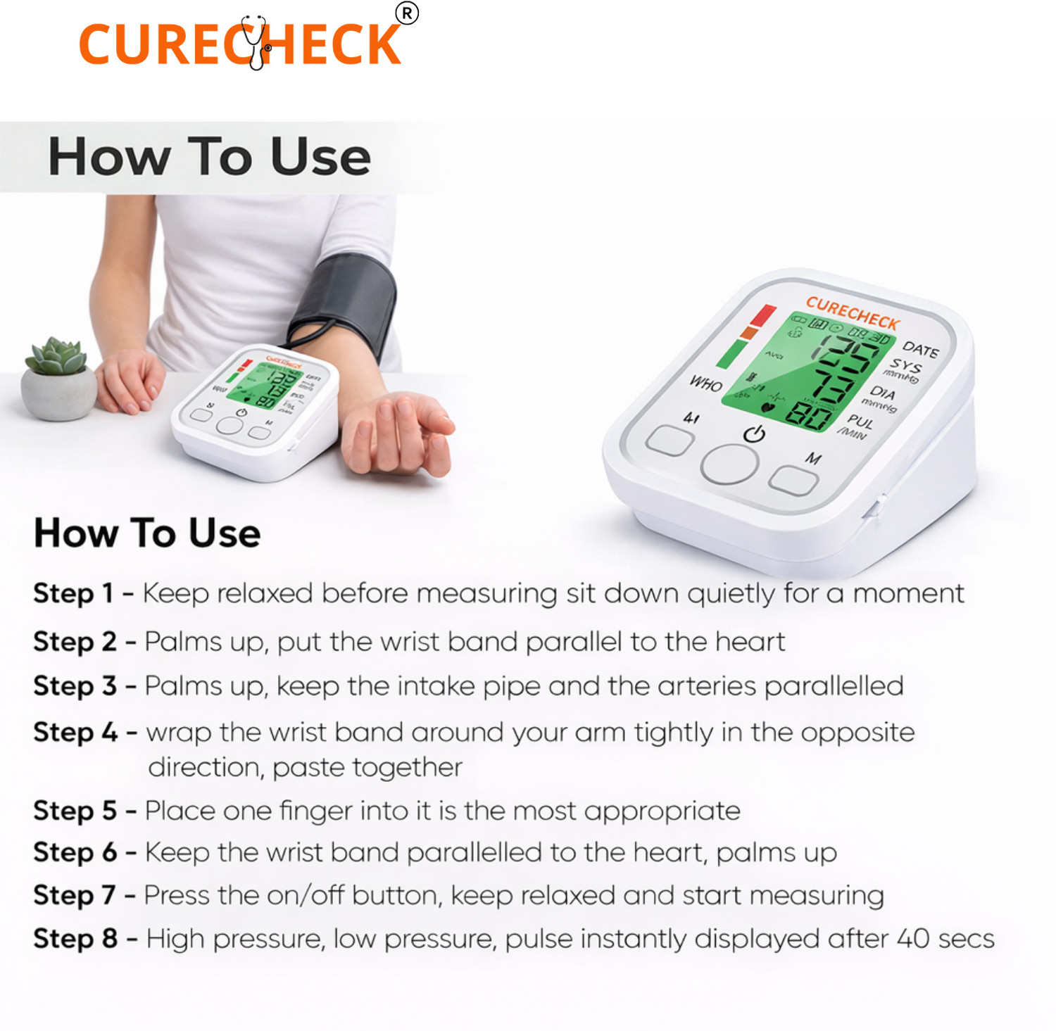 Image of curecheck Yellow BP2 Curecheck Automatic Blood Pressure Machine with Cuff kit Bp Monitor
