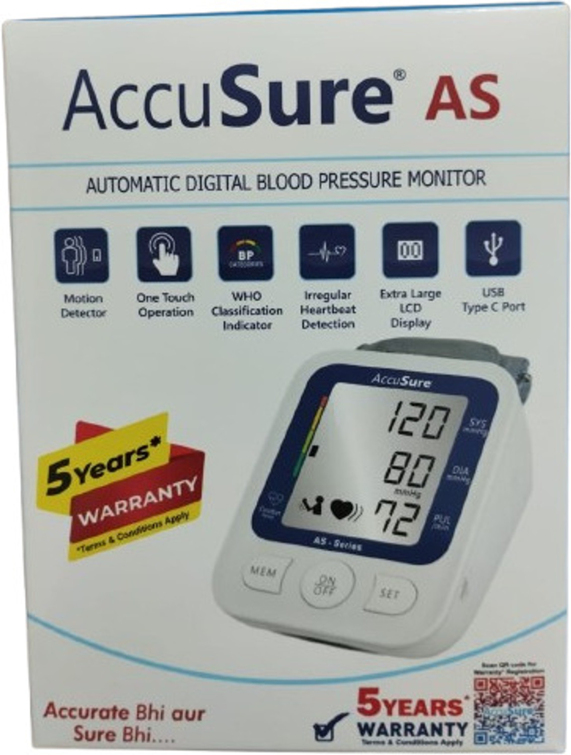 Image of AccuSure Automatic AS series Blood pressure monitoring device with Adaptor (Works With Both Battery And Charger) Bp Monitor
