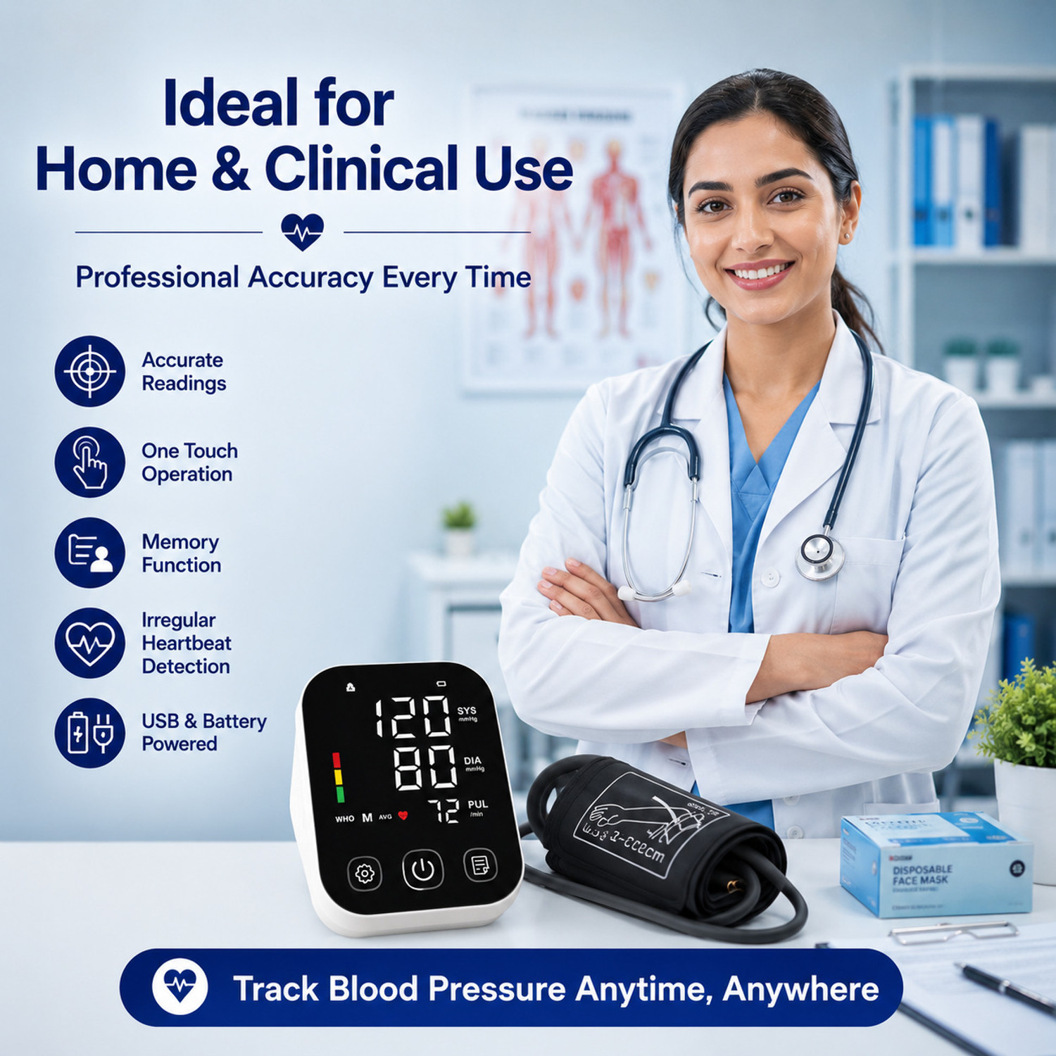 Image of PLEXAL Rechargeable Digital Blood Pressure Monitor with Large Display and USB Charging Bp Monitor