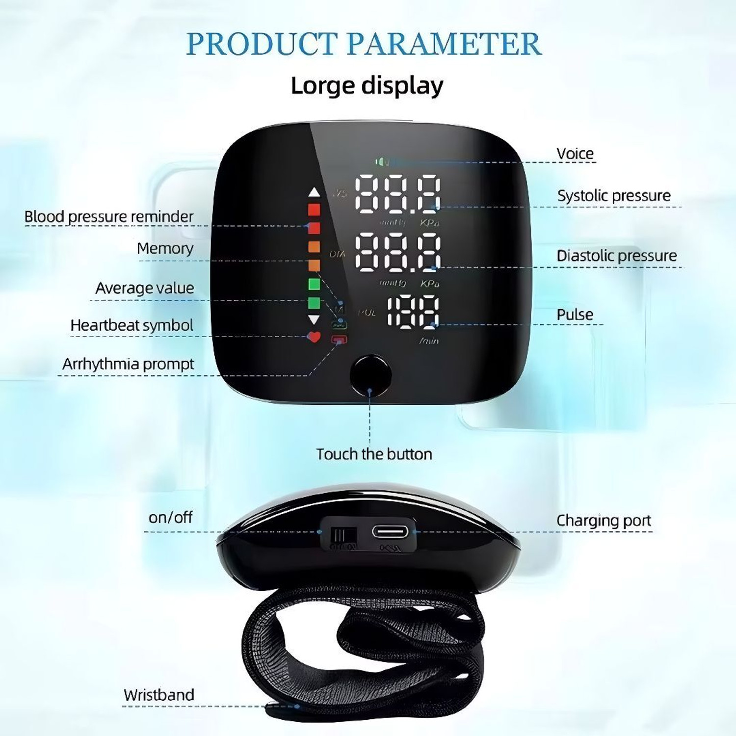 Image of Accutrust Digital Wrist Blood Pressure Monitor LED Display, Memory Function & USB Charging AC-WB10 Niki Bp Monitor