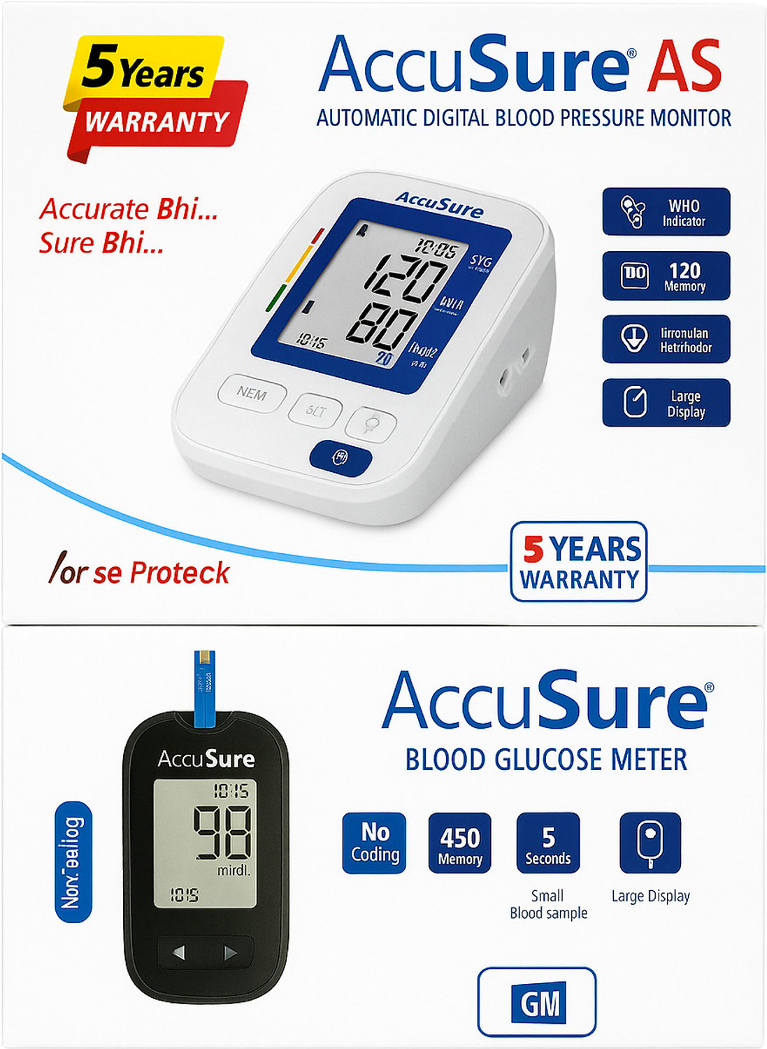 Image of AccuSure Simple Glucometer with 25 strips and Blood Pressure AS 5 year warranty Bp Monitor
