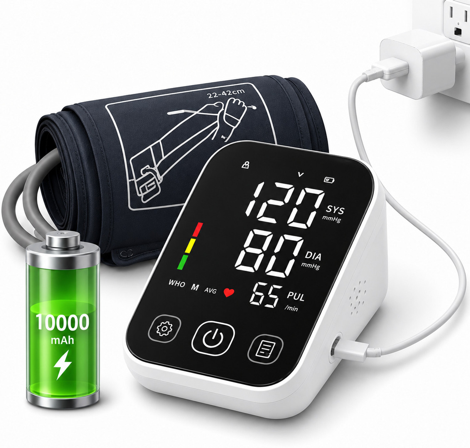 Image of PLEXAL Rechargeable Digital Blood Pressure Monitor with Large Display and USB Charging Bp Monitor