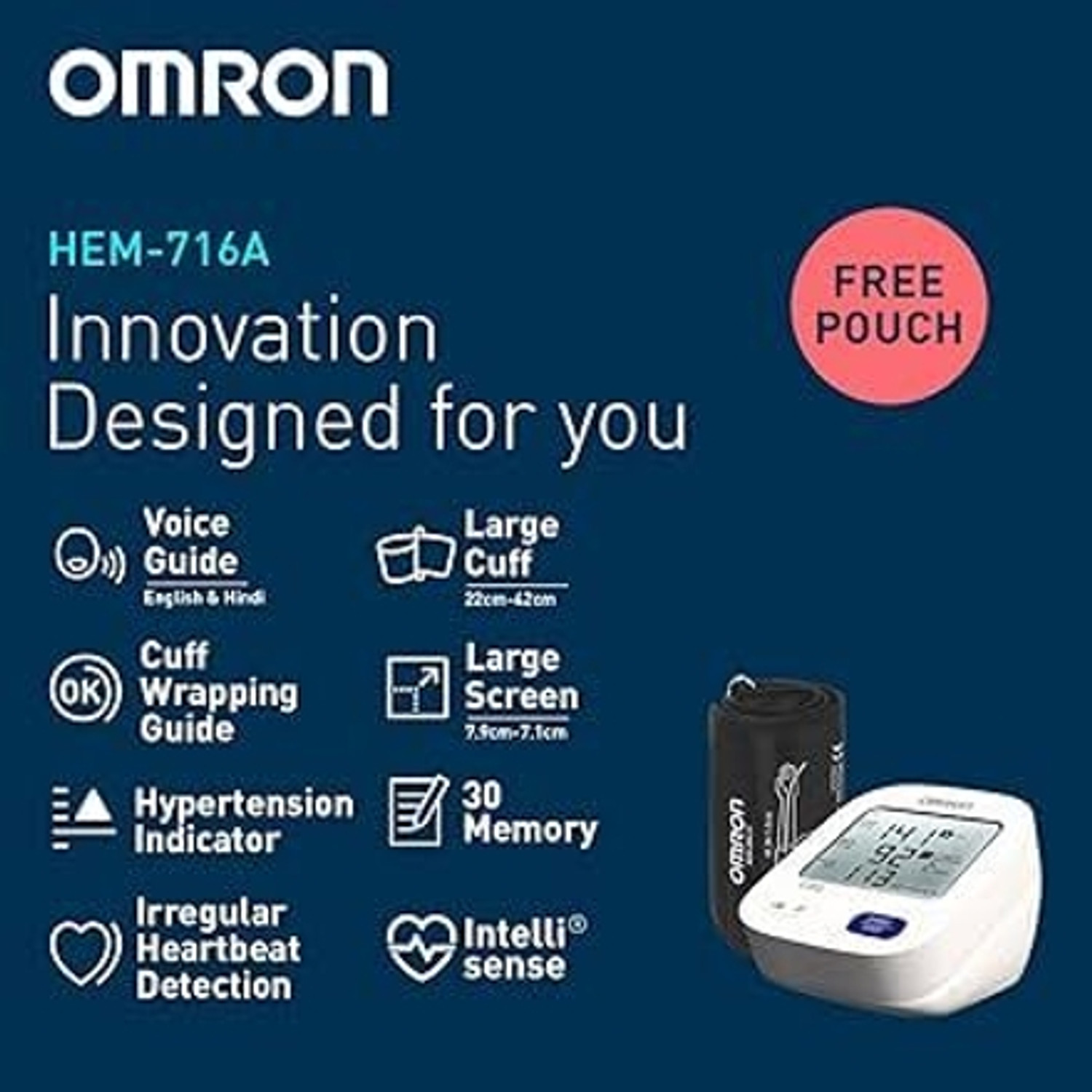 Image of OMRON HEM-716A Automatic Voice Controlled Bp Monitor (White)