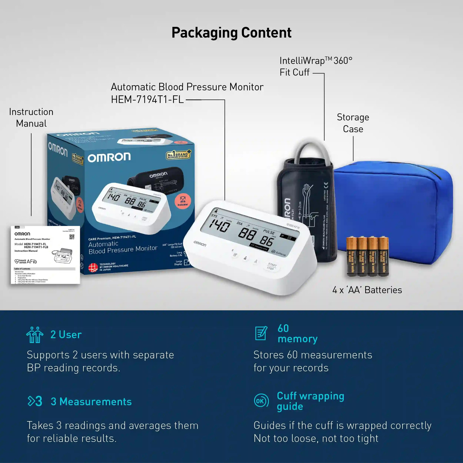 Image of OMRON HEM-7194T1 Digital Bp Monitor with AFib Detection, IntelliWrap 360 Accuracy Cuff HEM-7194T1 FL Bp Monitor