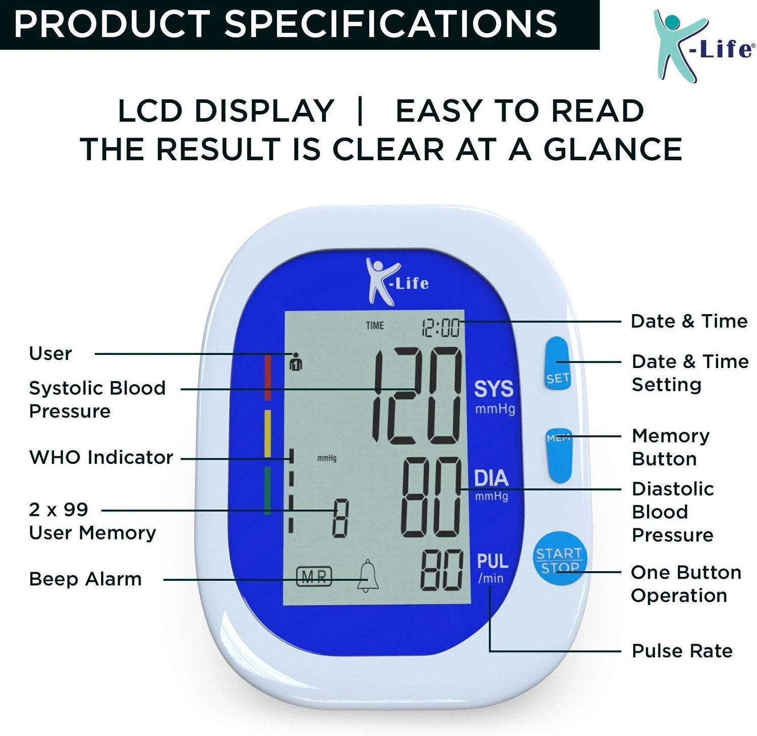 Image of K-life 104Fully Automatic Digital Blood Pressure Checking Machine BP Testing instrument Bp Monitor